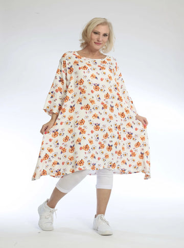  A-Form Bigshirt von AKH Fashion aus Viskose, 1103.02666, Orange, Blumen, Schick, Modern