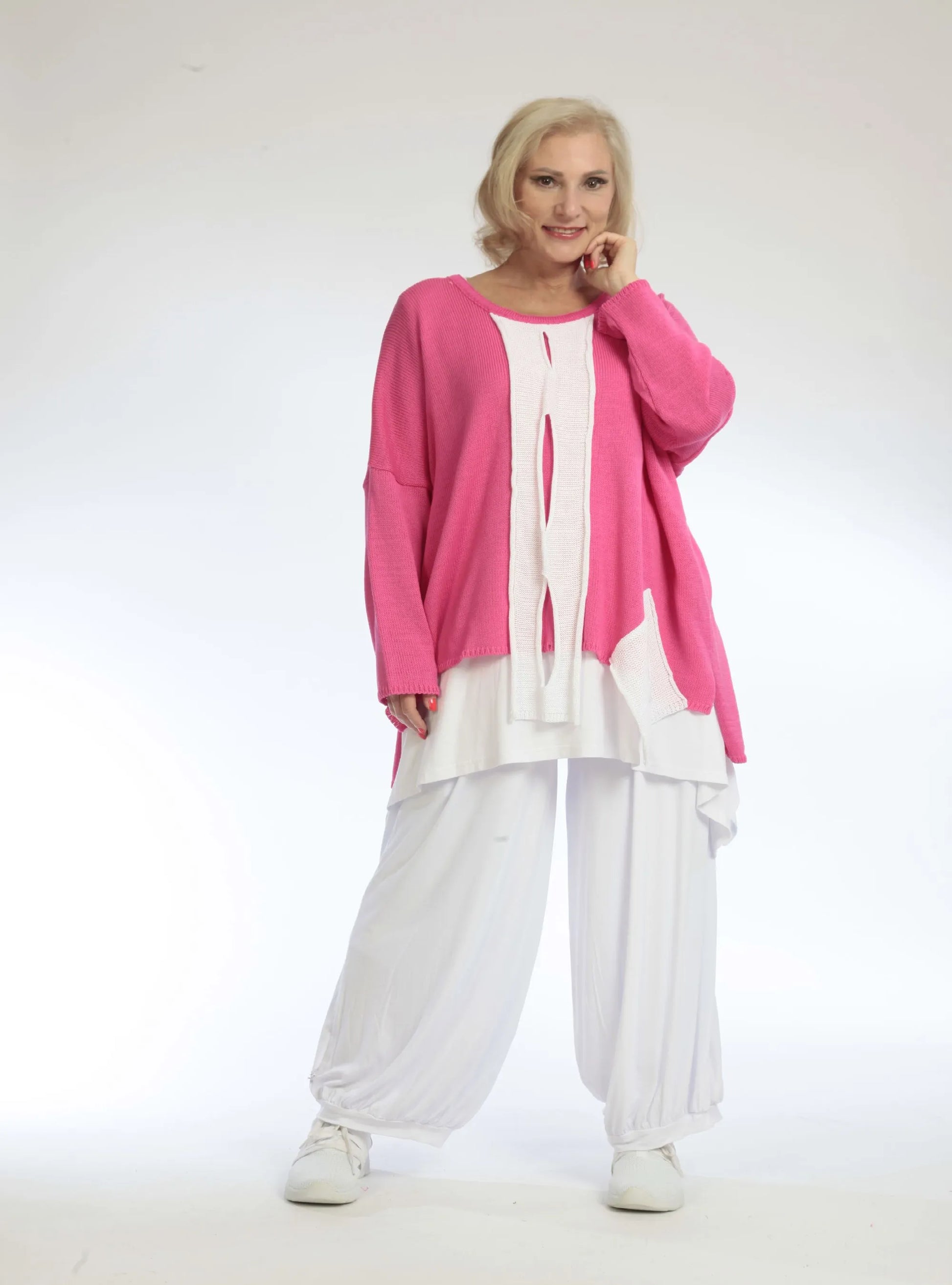  Bigshirt von AKH Fashion aus Baumwolle in gerader Form, 1107.02306, Pink, Farbmix, Schick