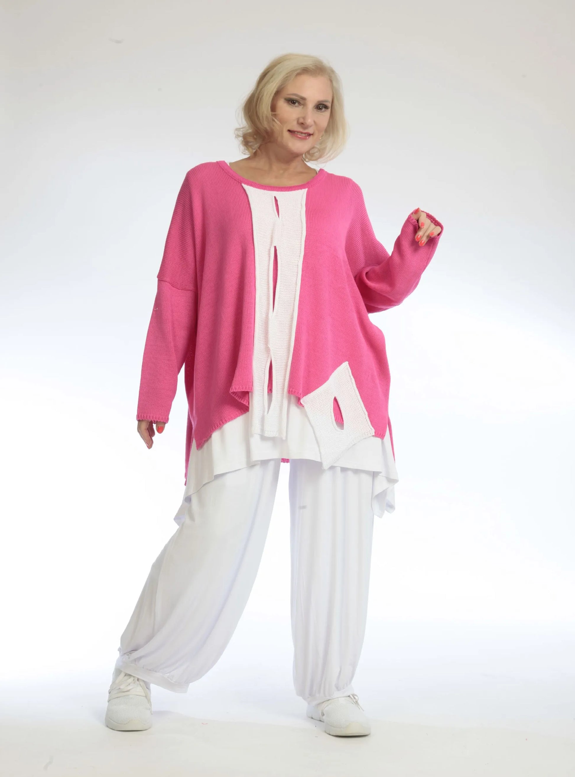  Bigshirt von AKH Fashion aus Baumwolle in gerader Form, 1107.02306, Pink, Farbmix, Schick