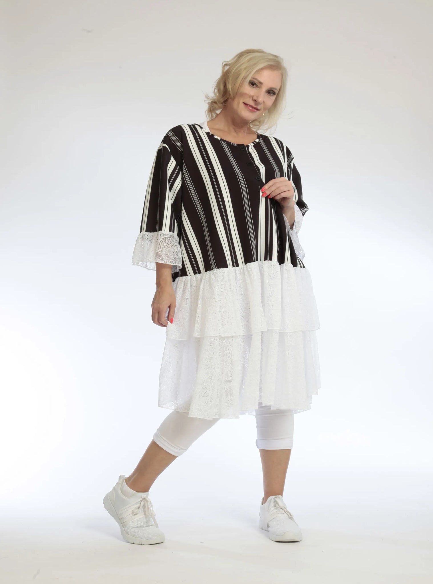  A-Form Shirt von AKH Fashion aus Viskose, 1108.06562, Streifen-Weiß, Streifen, Schick