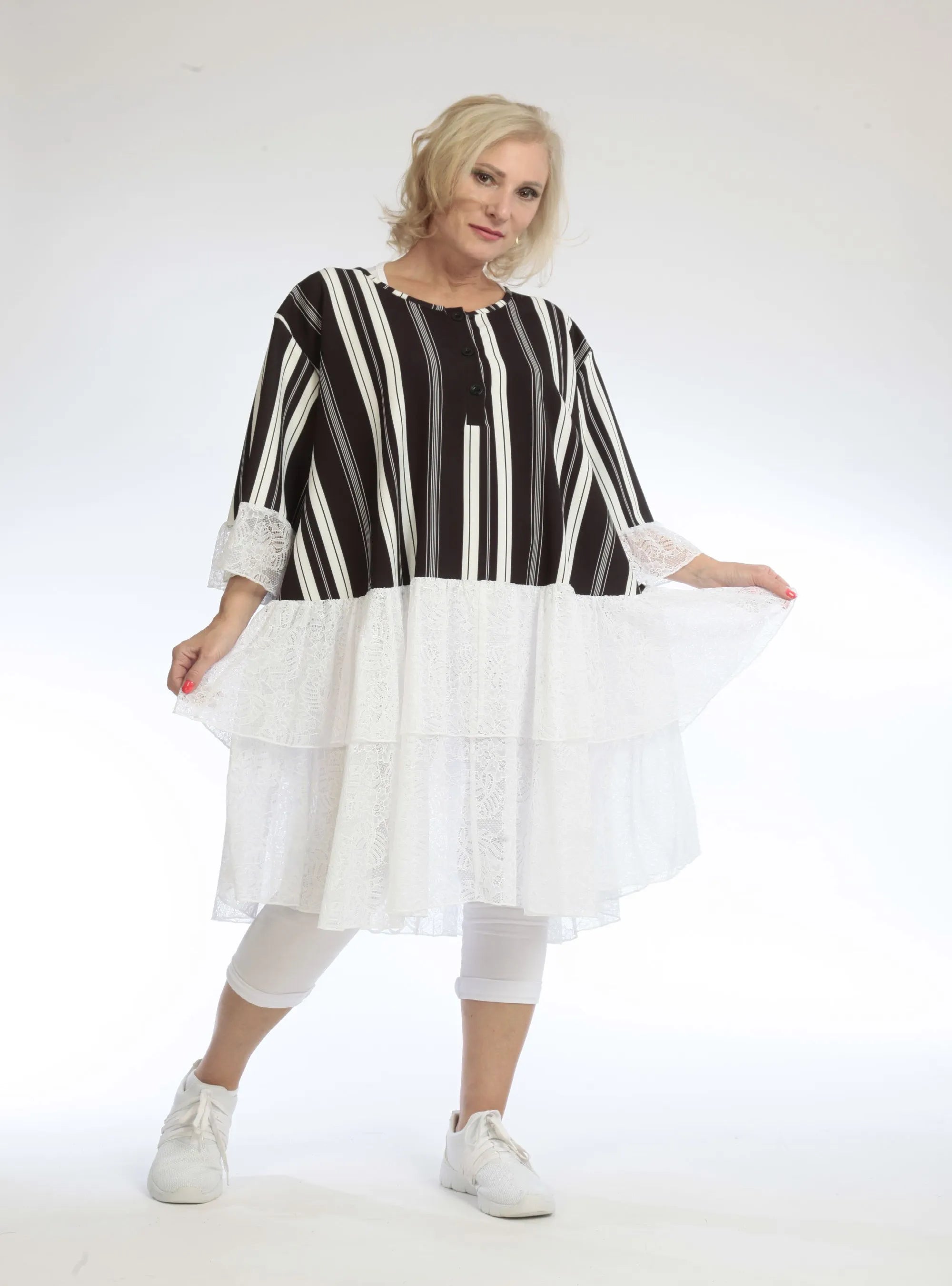  A-Form Shirt von AKH Fashion aus Viskose, 1108.06562, Streifen-Weiß, Streifen, Schick