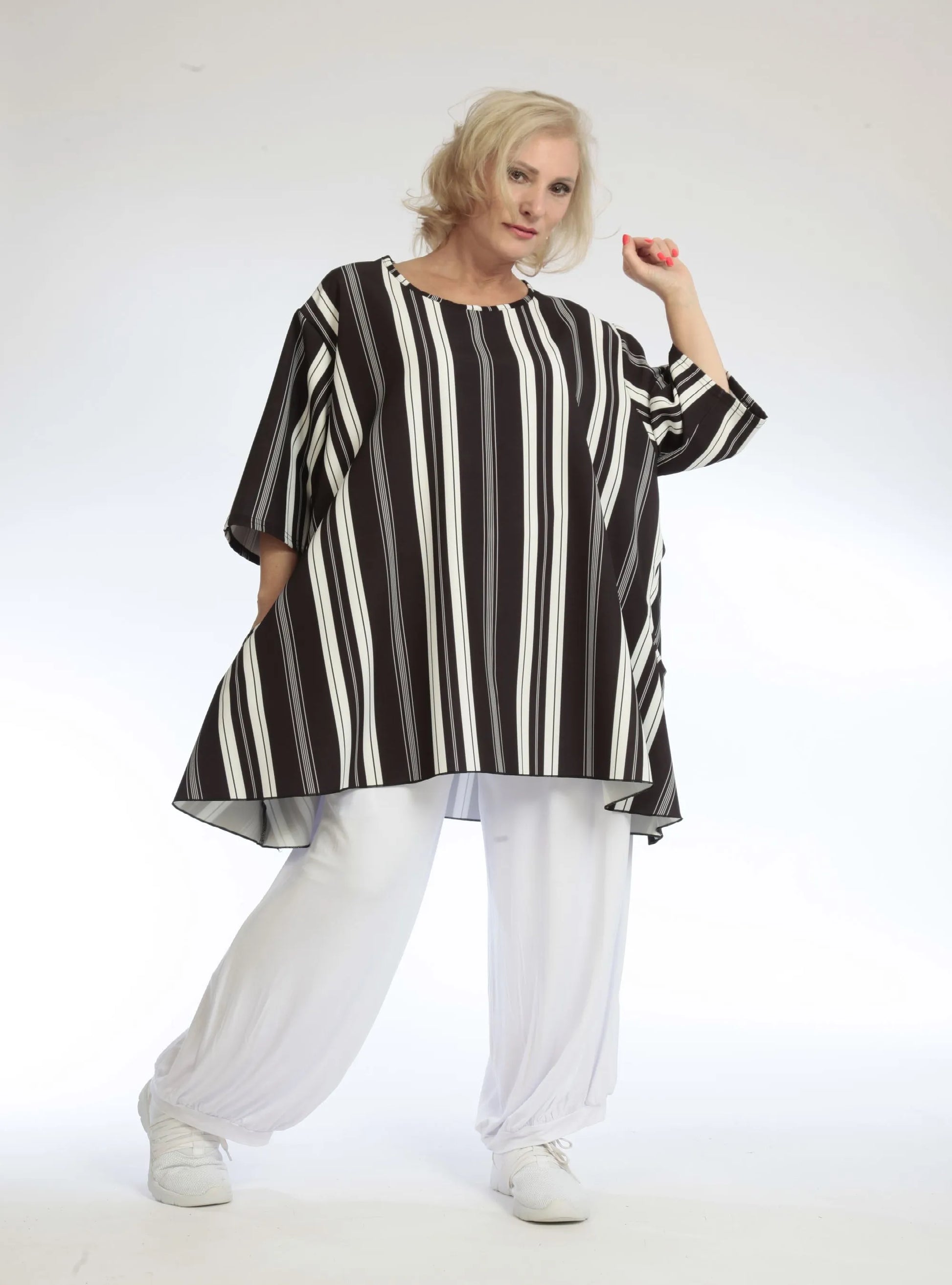  A-Form Bigshirt von AKH Fashion aus Viskose, 1108.06622, Streifen-Schwarz, Streifen, Schick