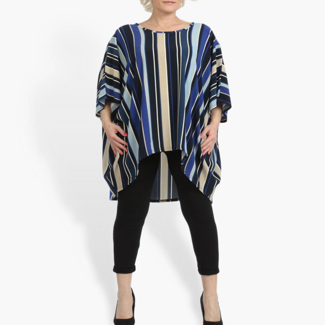  Bigshirt von AKH Fashion aus Materialmix in Vokuhila-Form, 0839.06780, Blau-Beige-Multi