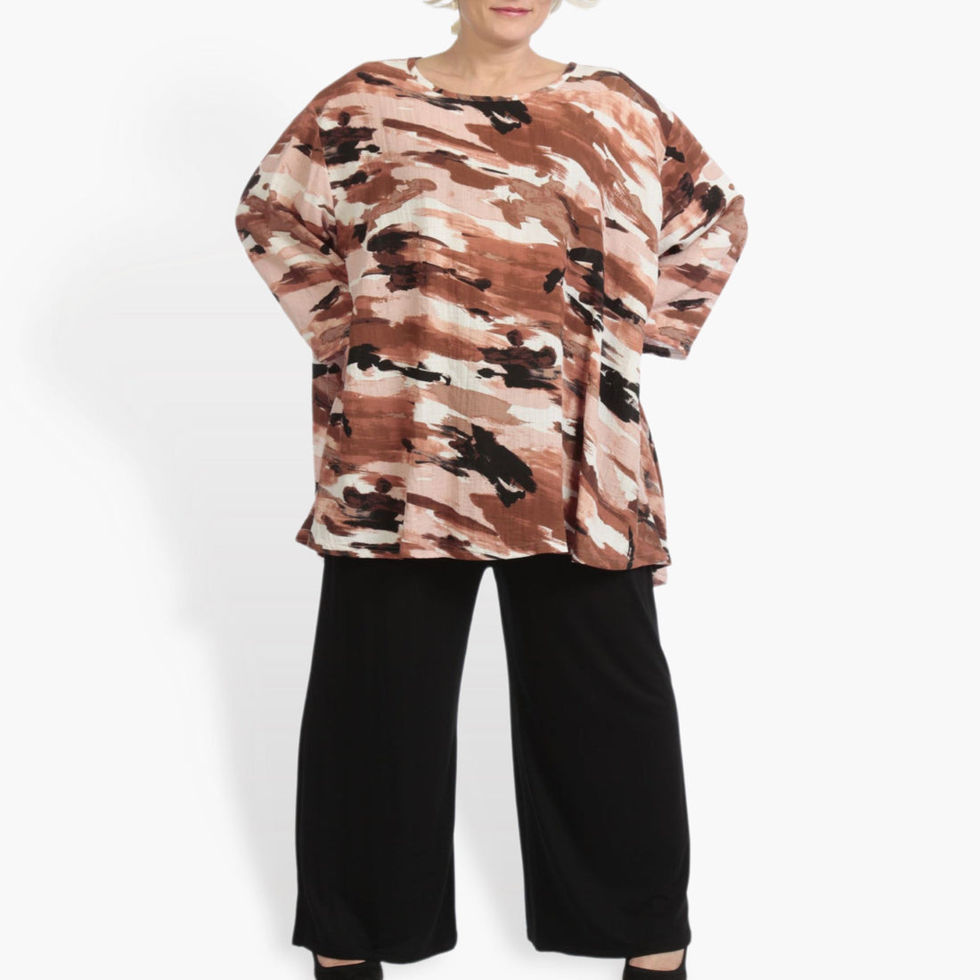  A-Form Bigshirt von AKH Fashion aus Rayon, 0840.00593, Terra-Multi, Kamuflage, Ausgefallen