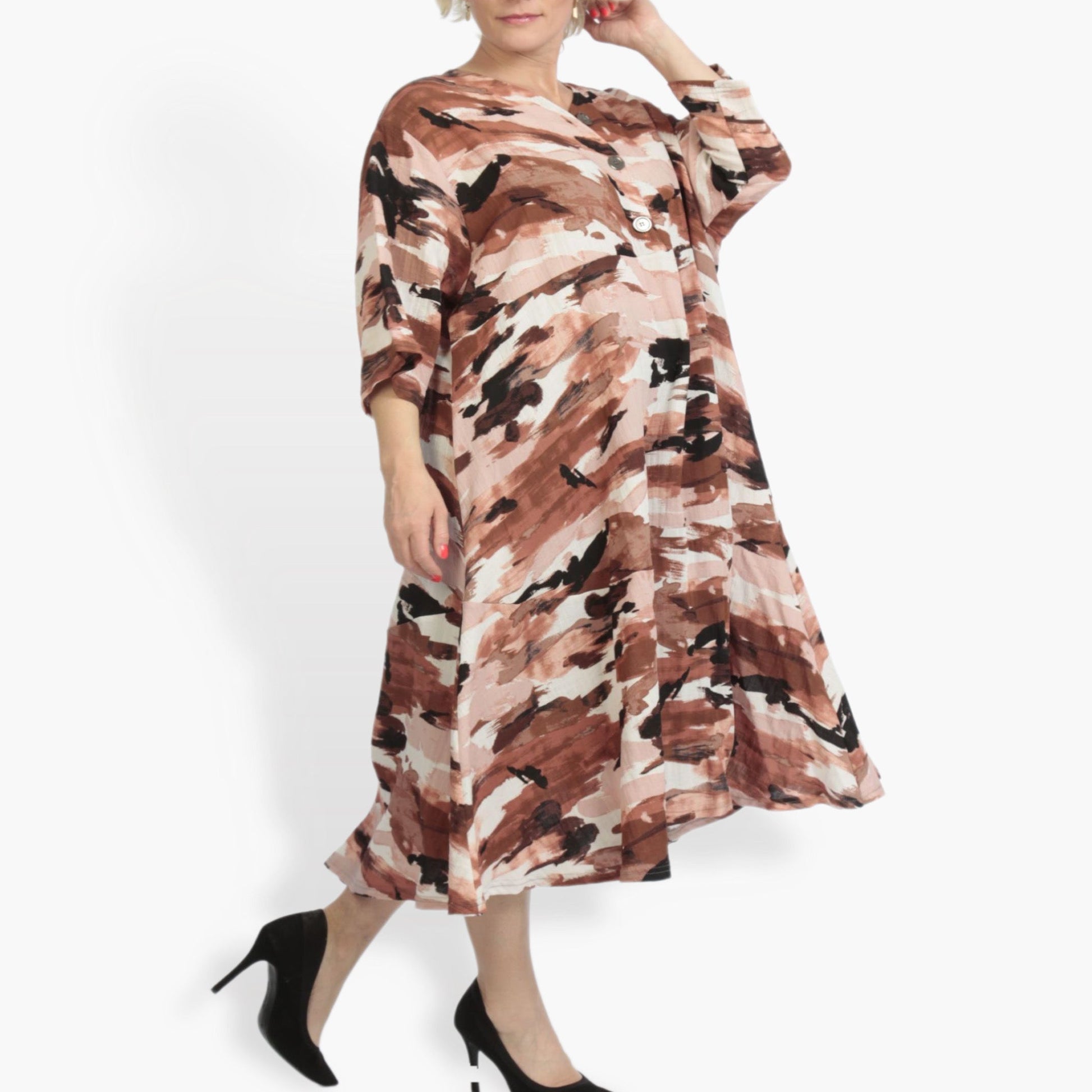  A-Form Kleid von AKH Fashion aus Rayon, 0840.00921, Terra-Multi, Kamuflage, Ausgefallen