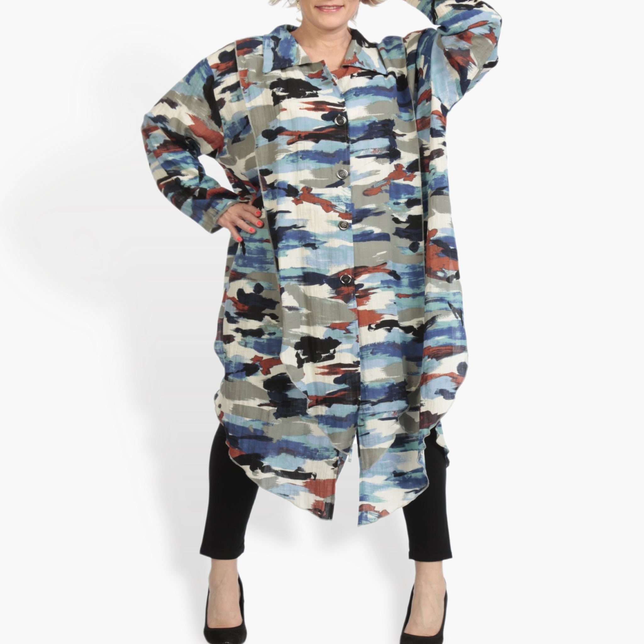  AKH Fashion Jacke in gerundeter Form, aus Rayon, 0840.02122, Blau-Multi, Kamuflage