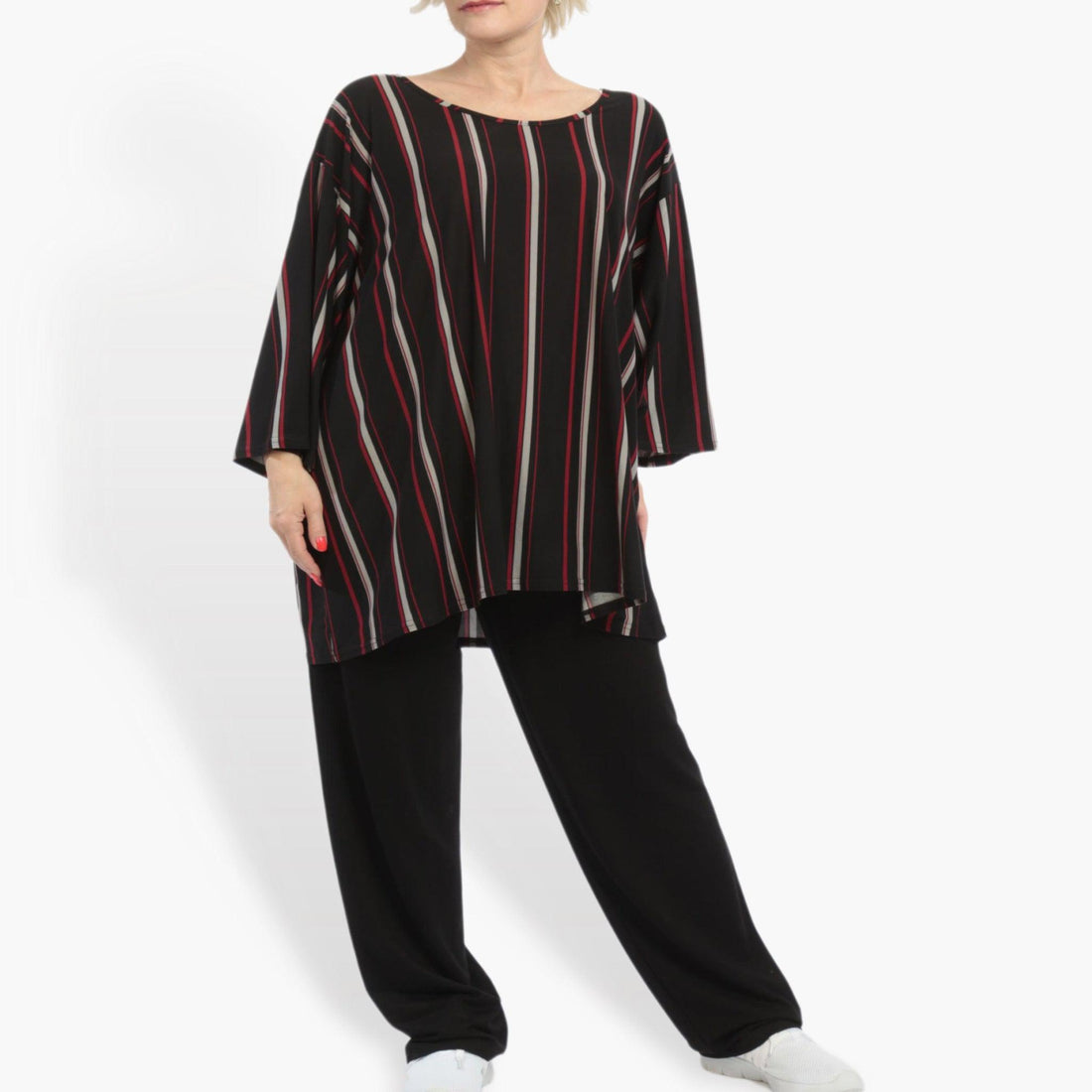  Bigshirt von AKH Fashion aus Materialmix in kastiger Form, 0861.06543, Schwarz-Rot-Grau