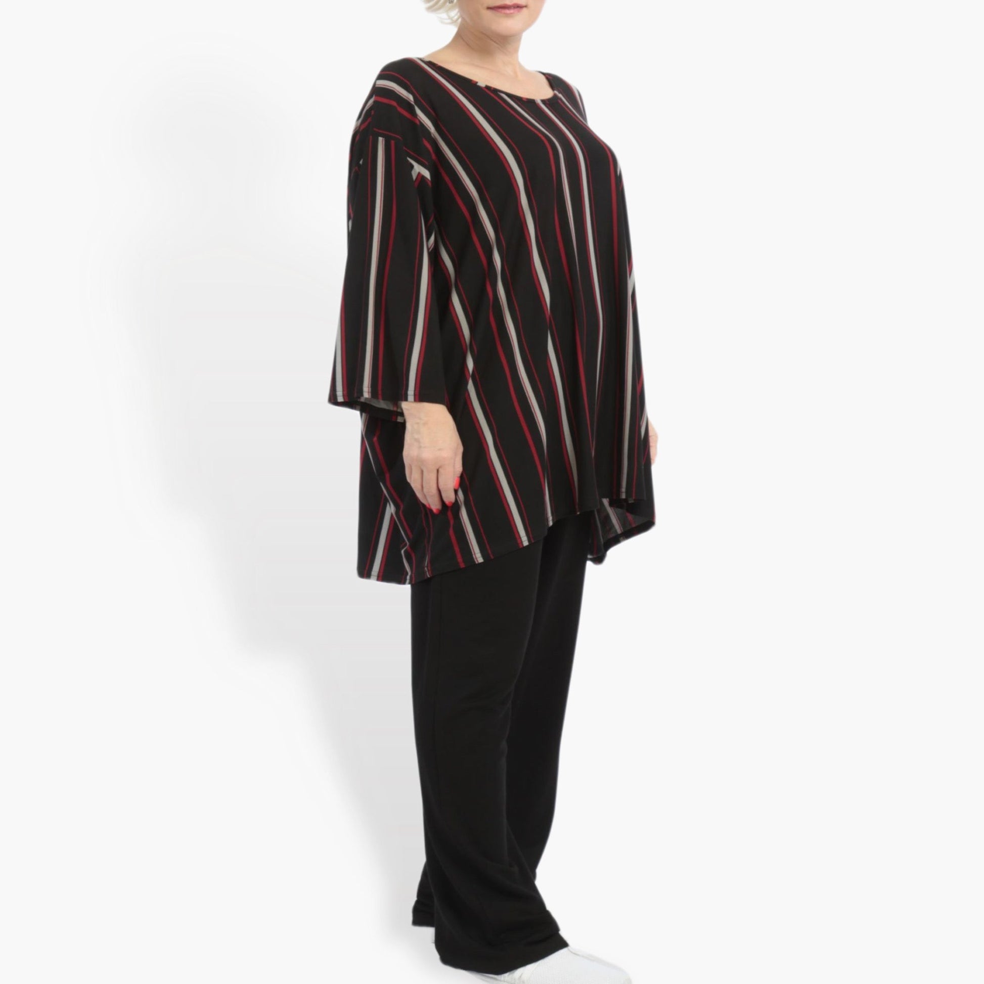  Bigshirt von AKH Fashion aus Materialmix in kastiger Form, 0861.06543, Schwarz-Rot-Grau