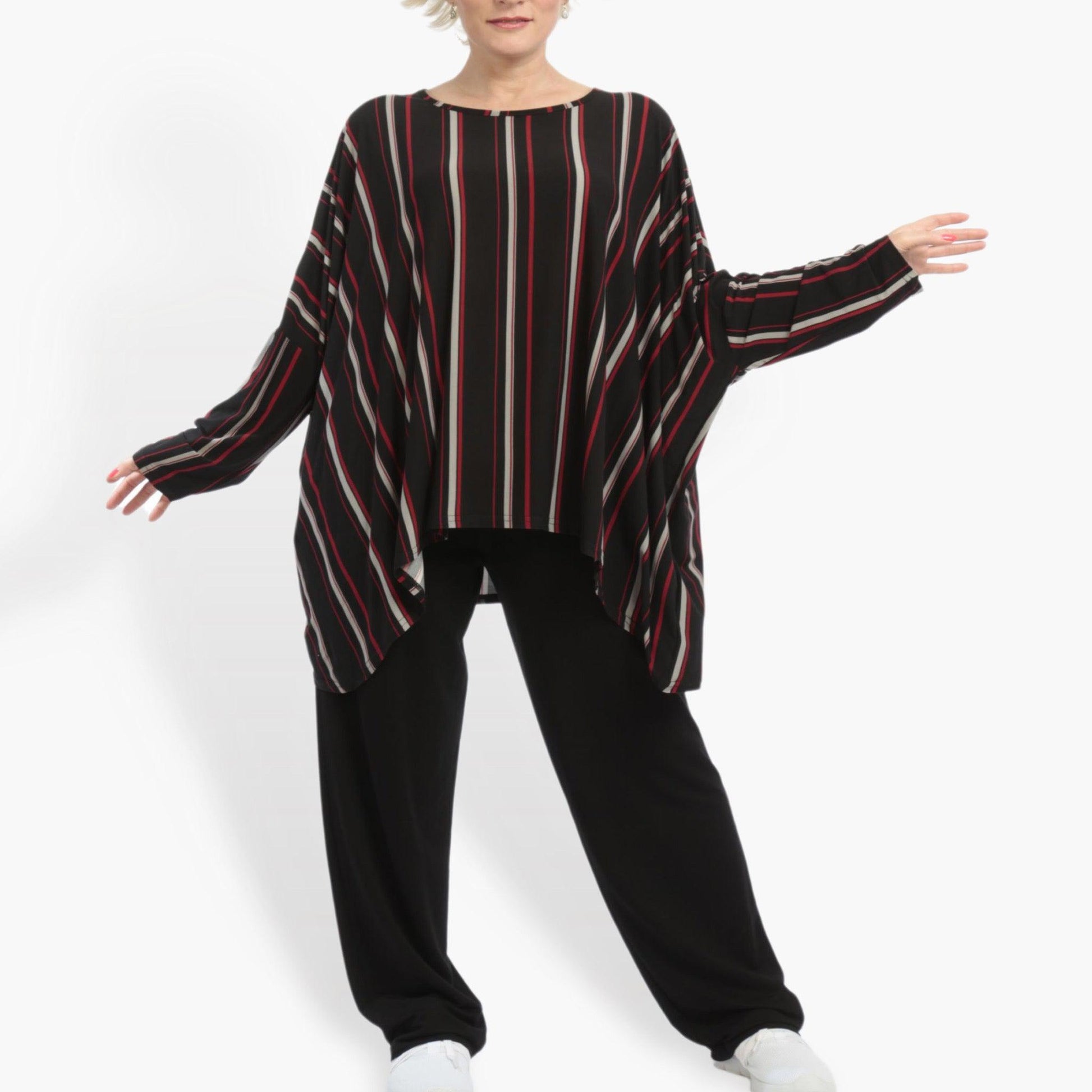  Bigshirt von AKH Fashion aus Materialmix in kastiger Form, 0861.07552, Schwarz-Rot-Grau