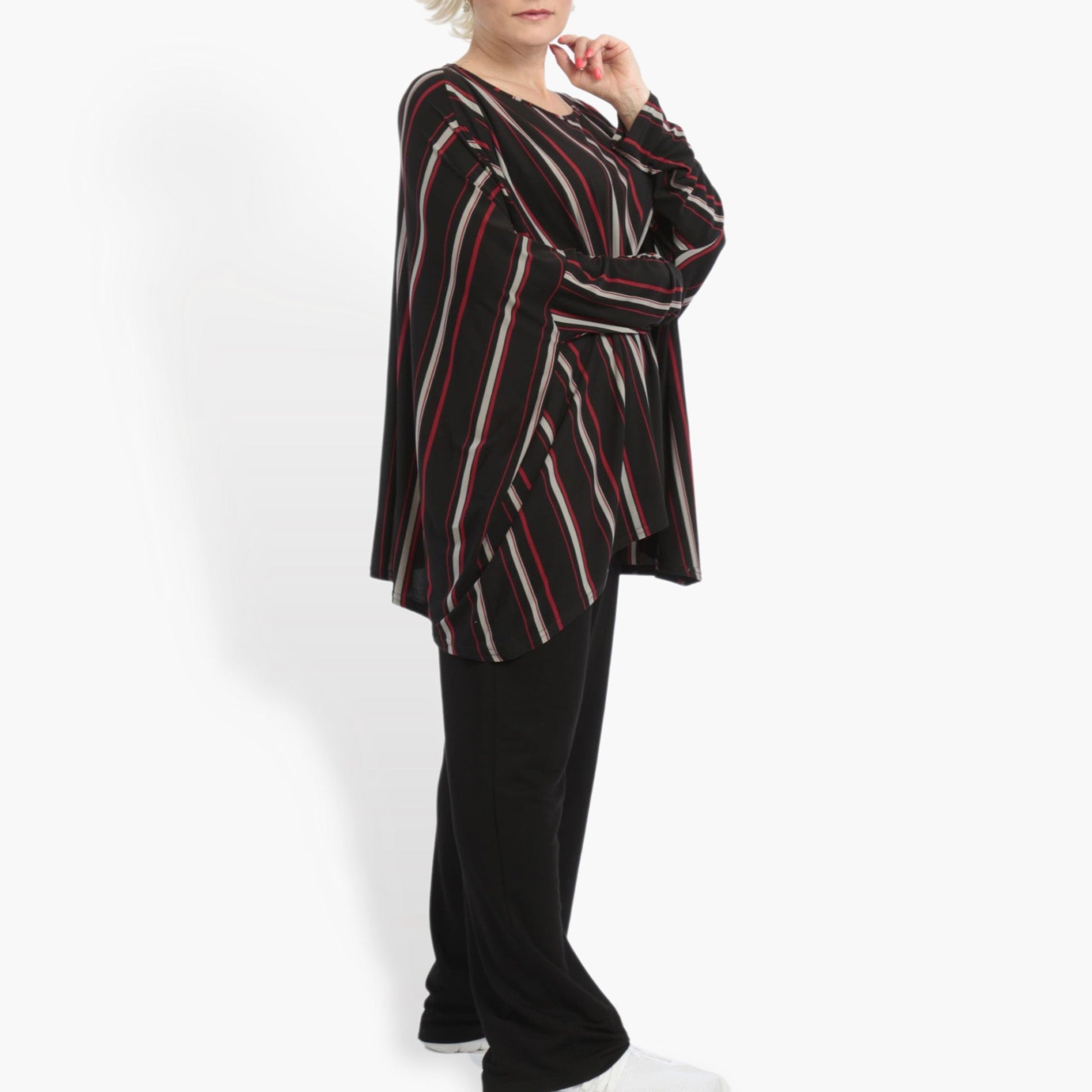  Bigshirt von AKH Fashion aus Materialmix in kastiger Form, 0861.07552, Schwarz-Rot-Grau