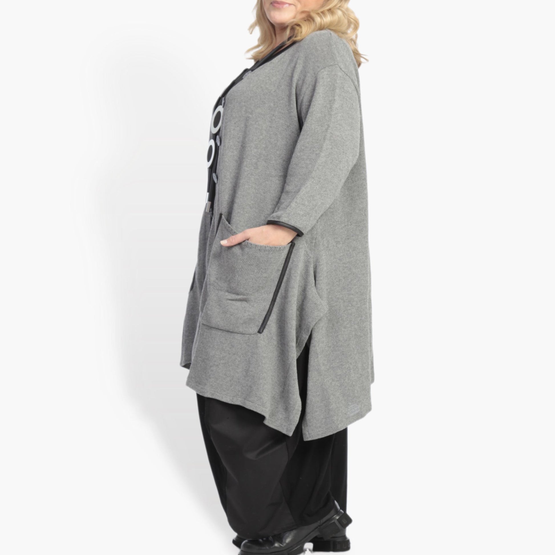  A-Form Jacke von AKH Fashion aus Baumwolle, 0867.00777, Anthrazit, Unifarben, Ausgefallen