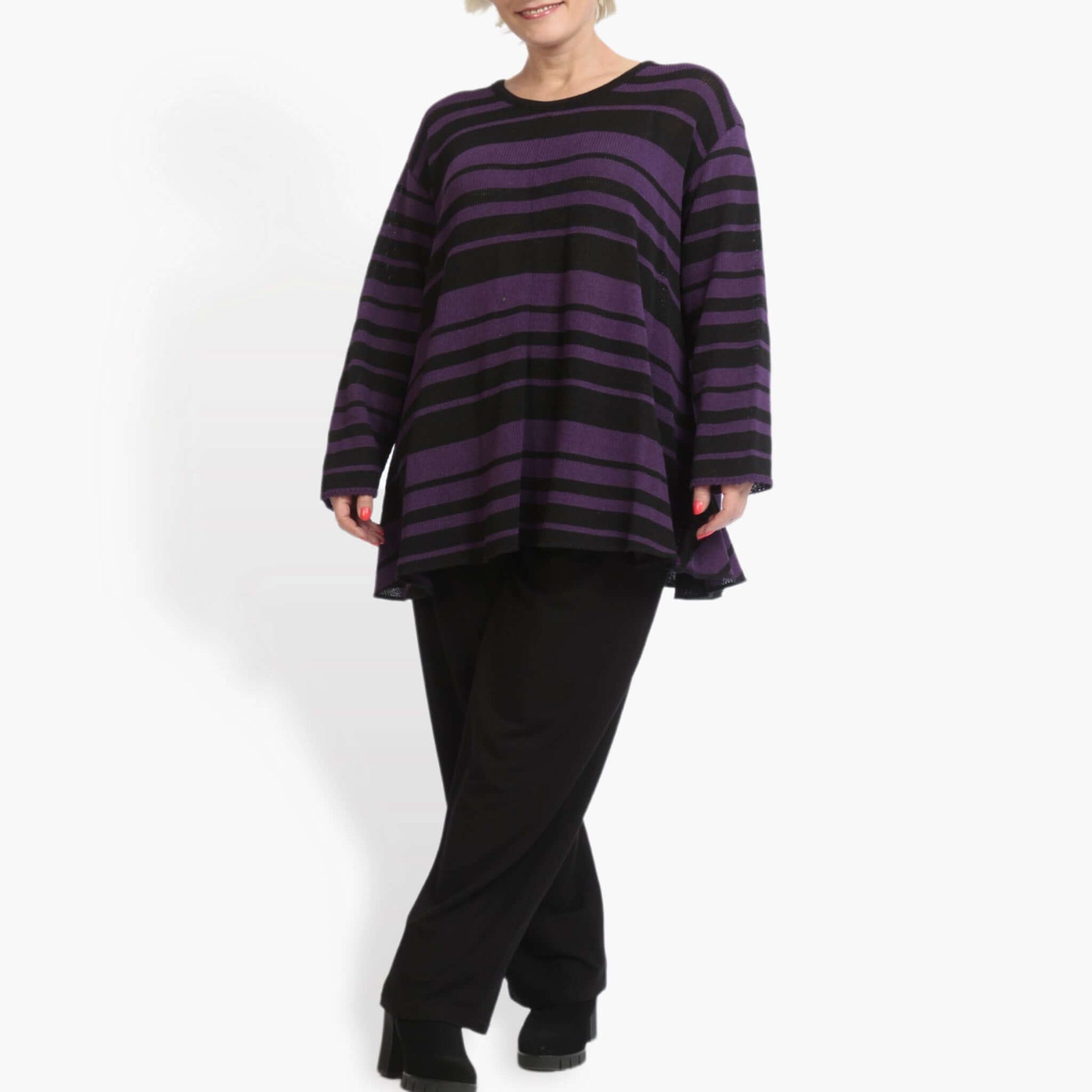  Pullover von AKH Fashion aus Baumwolle in Glocken-Form, 0878.01892, Schwarz-Lila, Schick