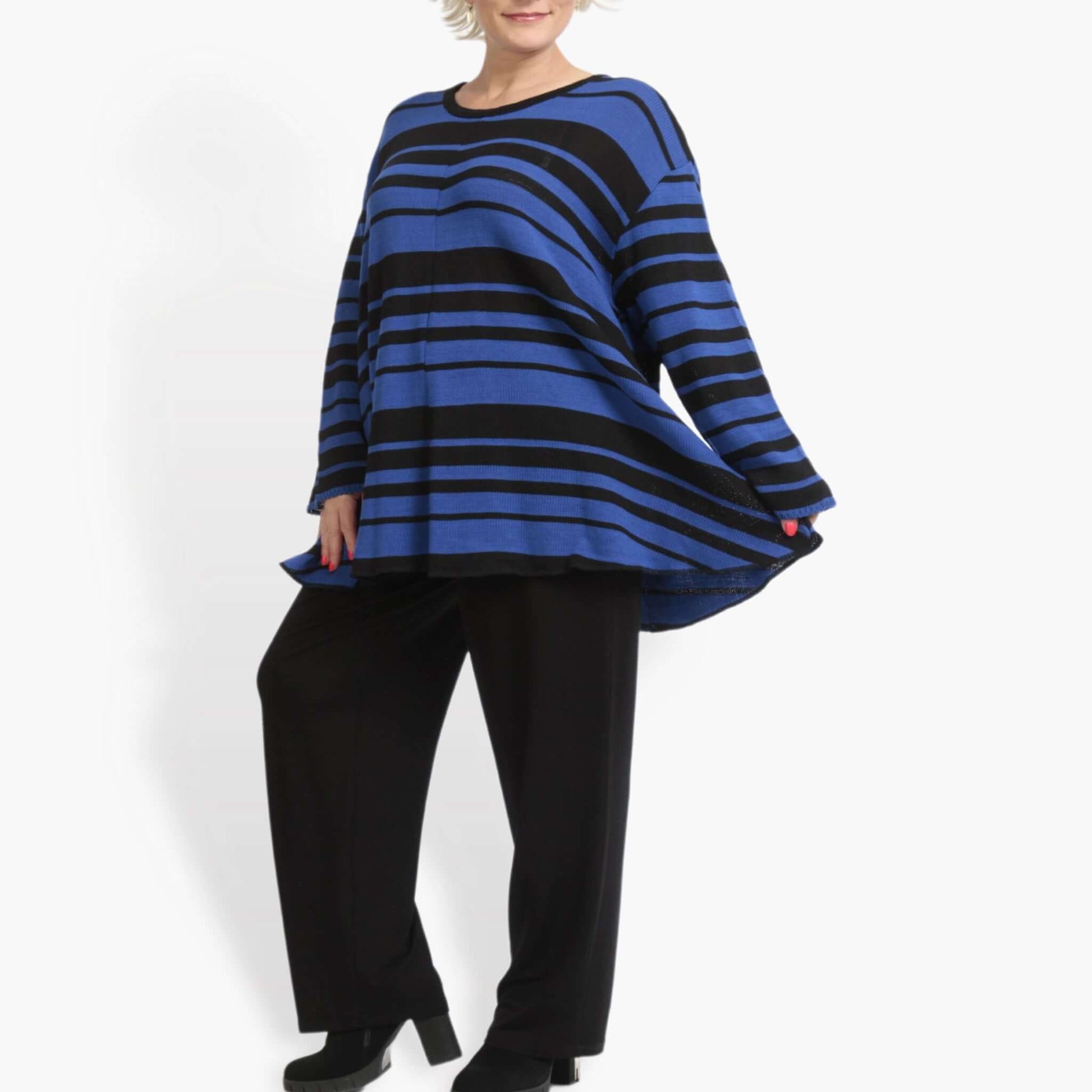  Pullover von AKH Fashion aus Baumwolle in Glocken-Form, 0878.01892, Schwarz-Royalblau