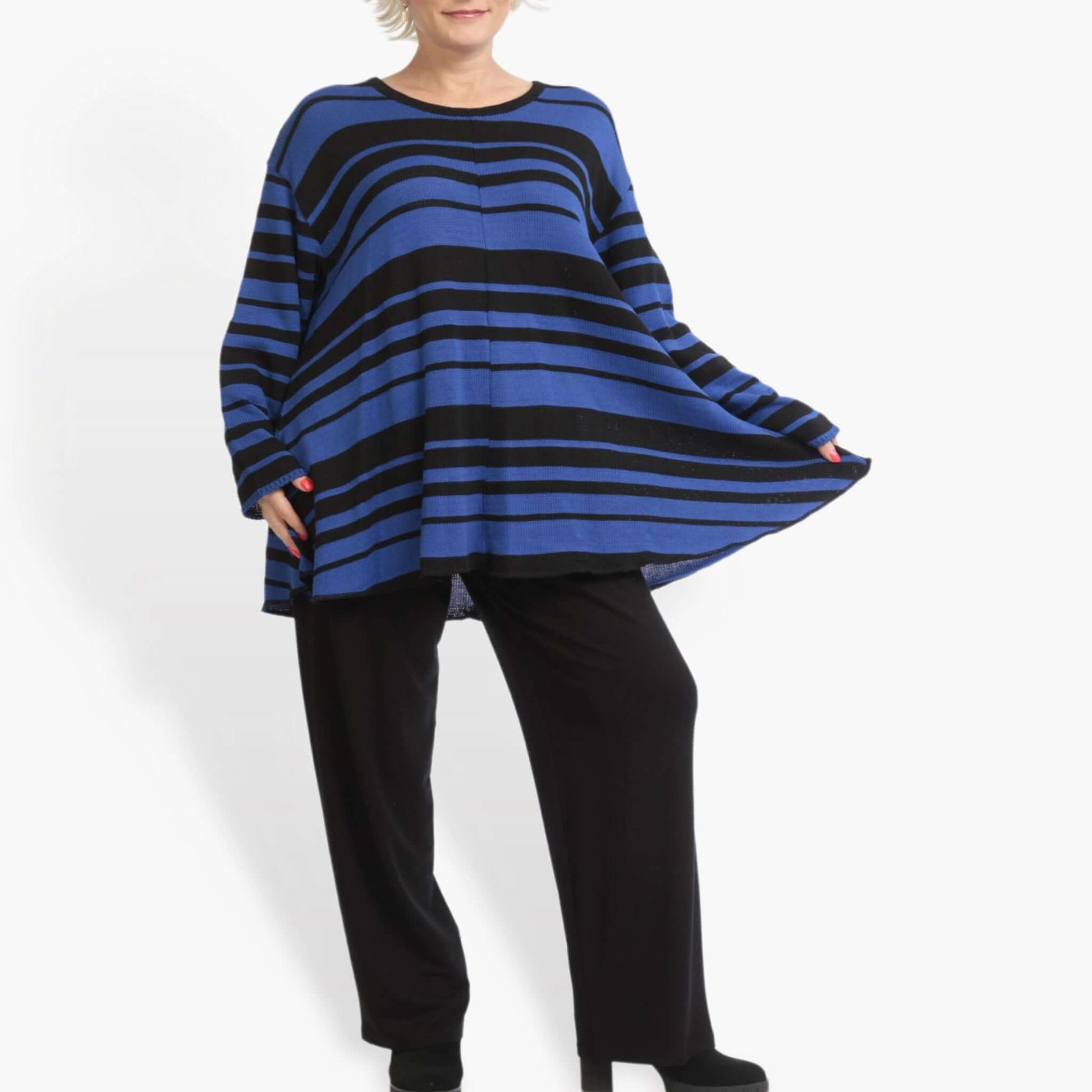  Pullover von AKH Fashion aus Baumwolle in Glocken-Form, 0878.01892, Schwarz-Royalblau