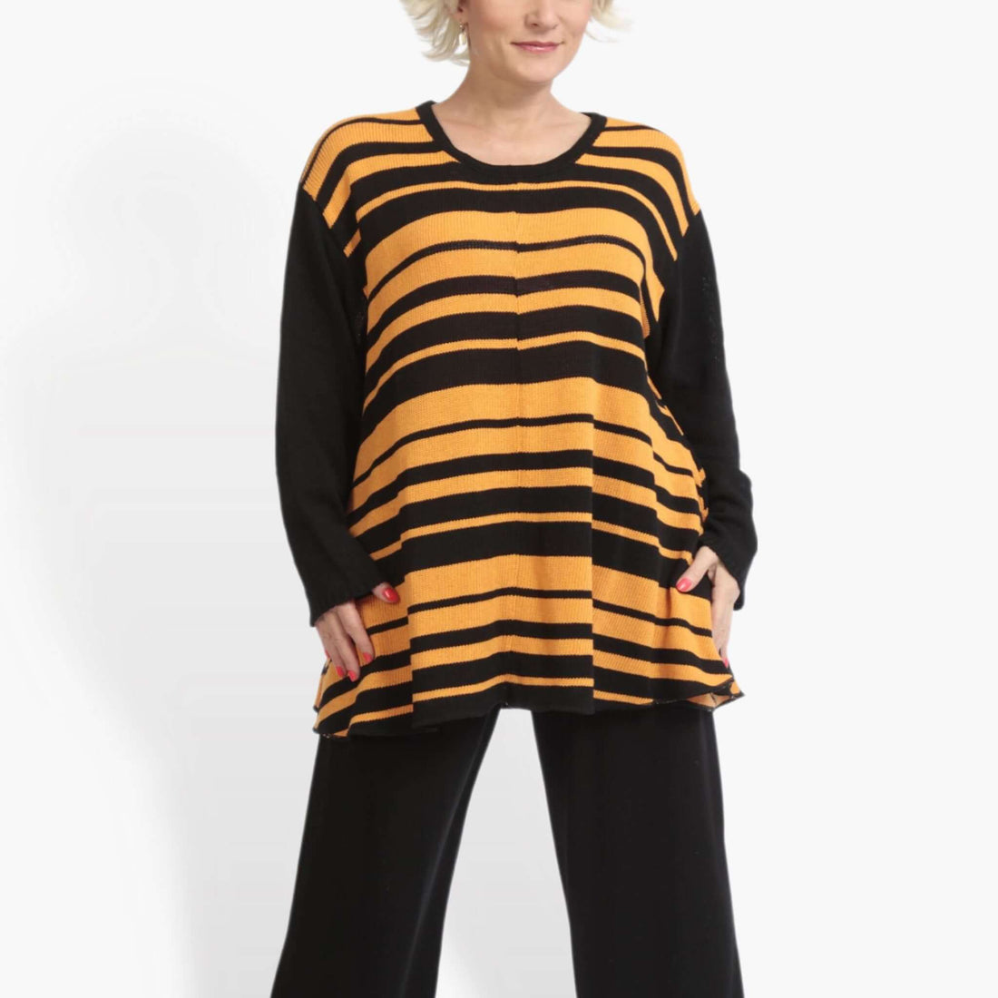  Pullover von AKH Fashion aus Baumwolle in Glocken-Form, 0878.01892, Schwarz-Orange