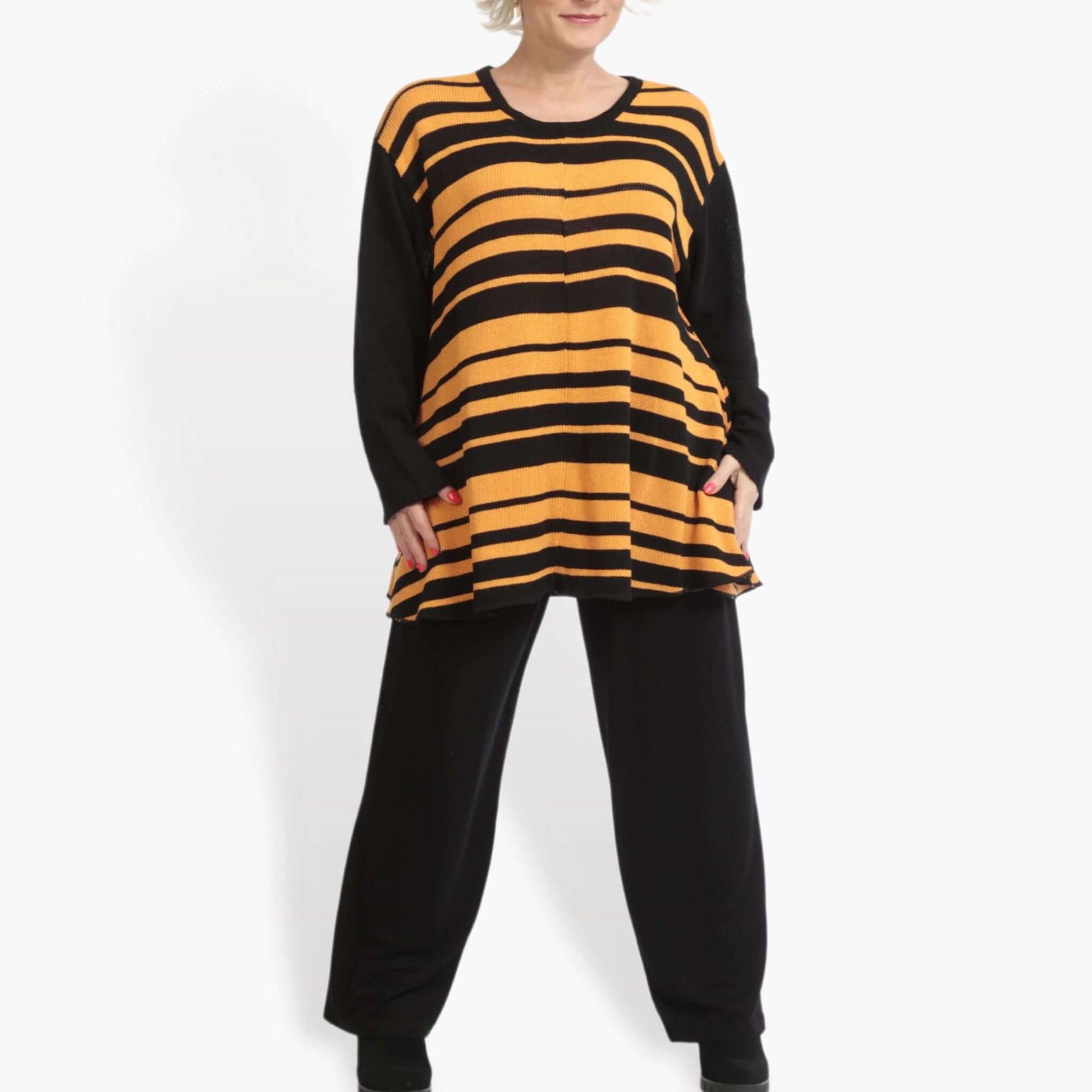  Pullover von AKH Fashion aus Baumwolle in Glocken-Form, 0878.01892, Schwarz-Orange