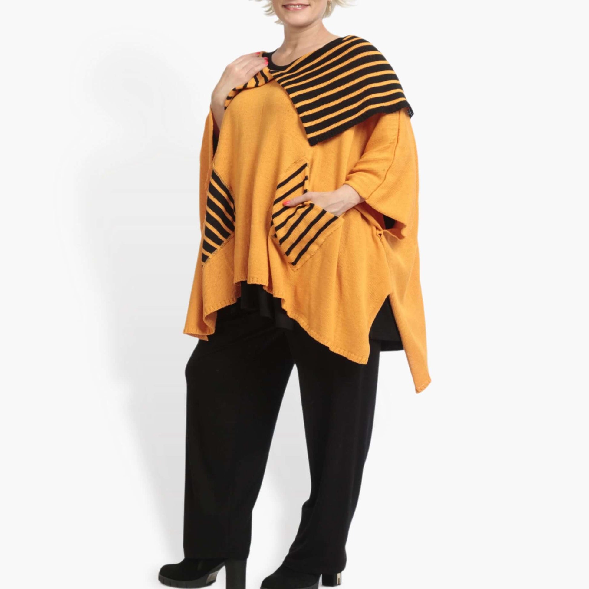  Pullover von AKH Fashion aus Baumwolle in kastiger Form, 0878.02050, Orange-Schwarz