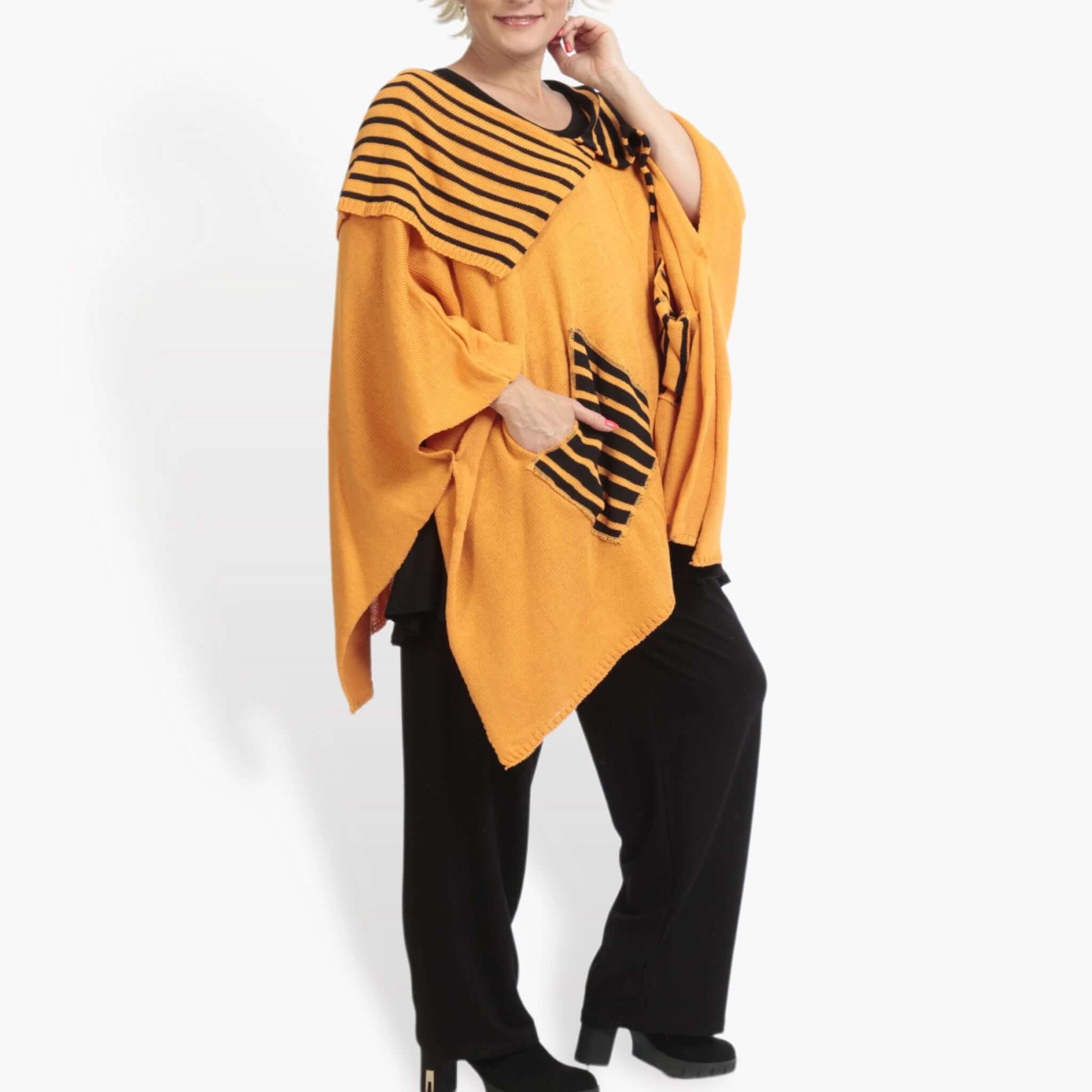  Pullover von AKH Fashion aus Baumwolle in kastiger Form, 0878.02050, Orange-Schwarz