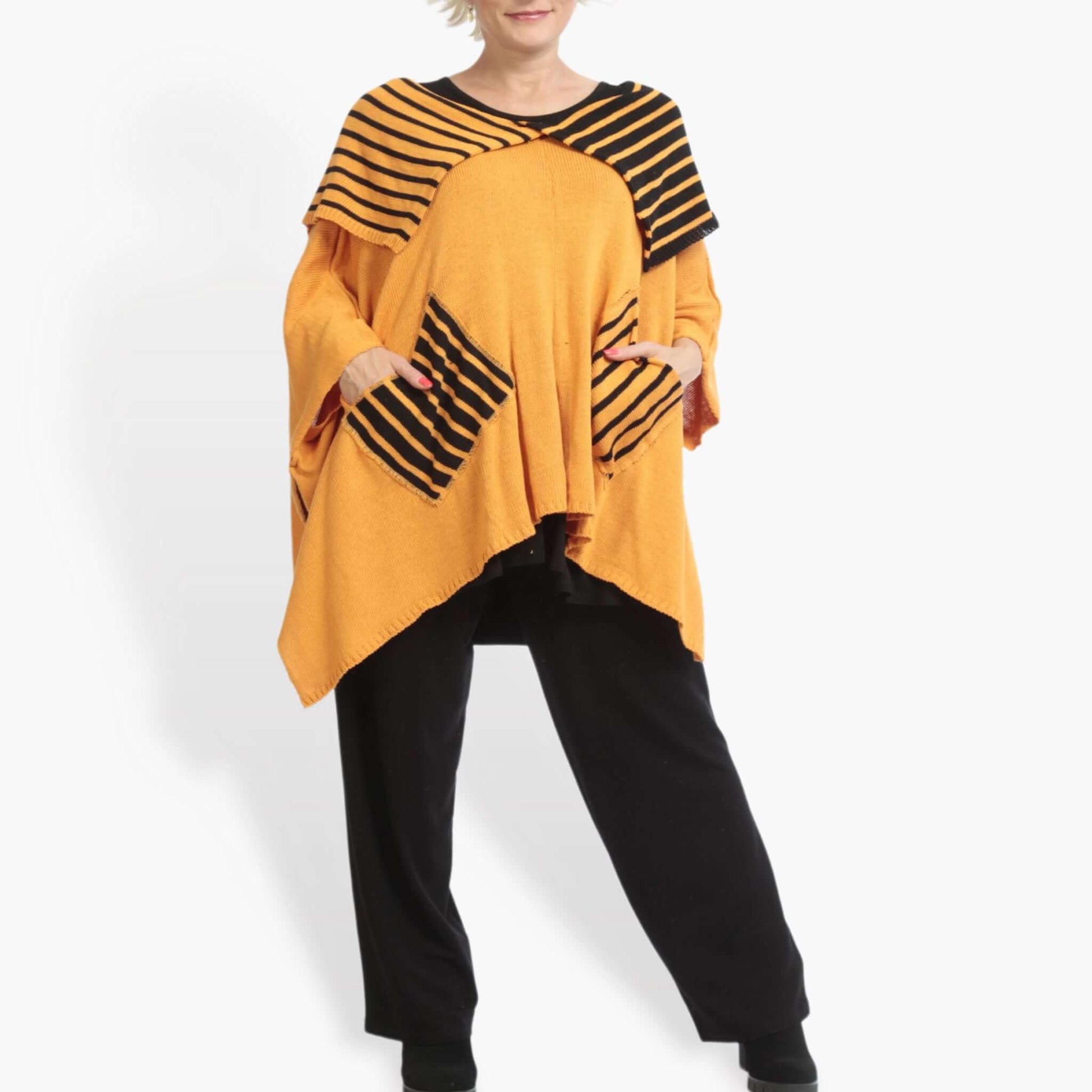  Pullover von AKH Fashion aus Baumwolle in kastiger Form, 0878.02050, Orange-Schwarz