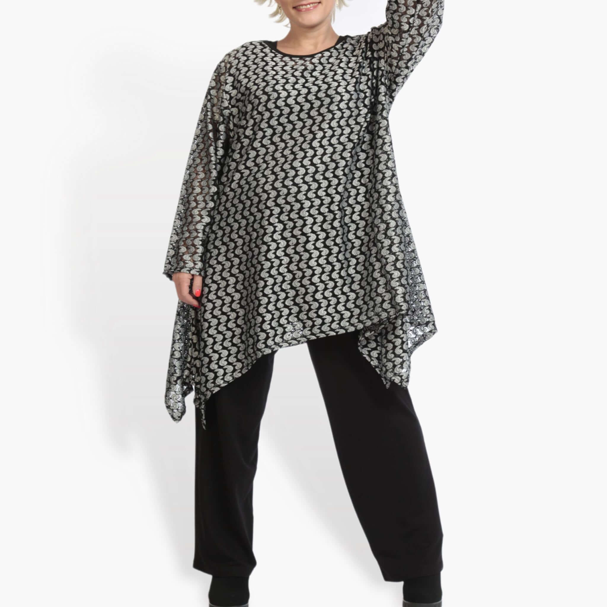  A-Form Shirt von AKH Fashion aus Viskose, 0879.06652, Schwarz-Silber, Schick, Modern