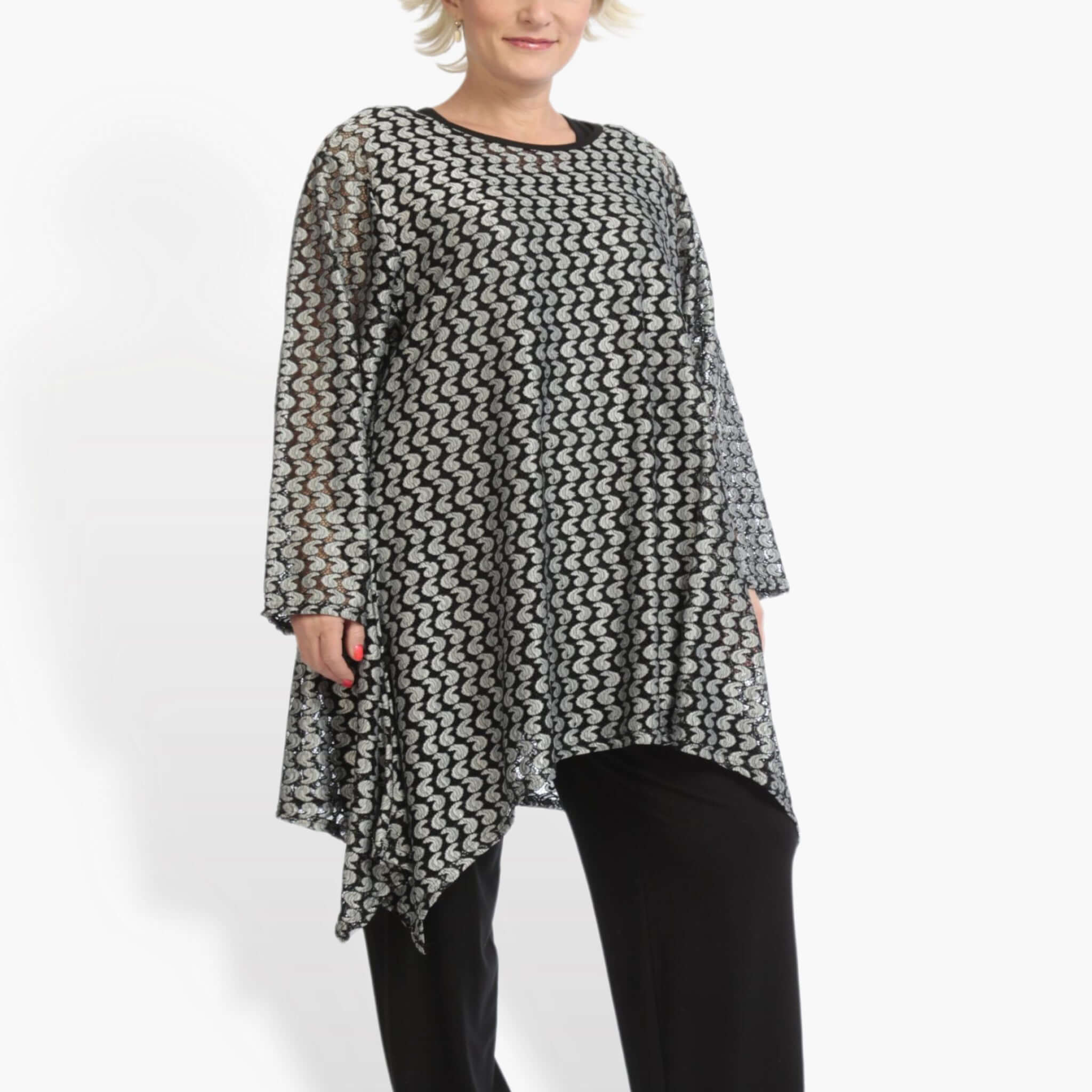  A-Form Shirt von AKH Fashion aus Viskose, 0879.06652, Schwarz-Silber, Schick, Modern