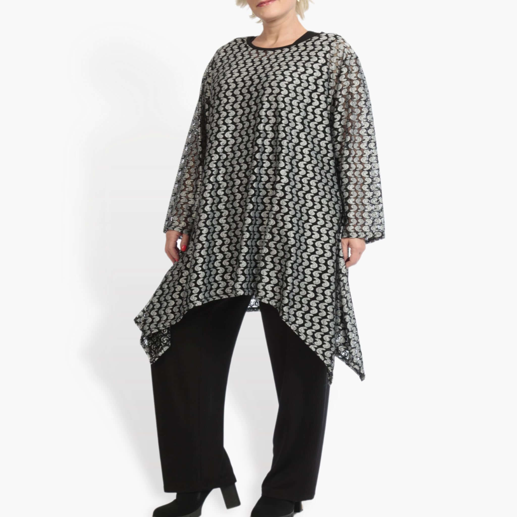  A-Form Shirt von AKH Fashion aus Viskose, 0879.06652, Schwarz-Silber, Schick, Modern