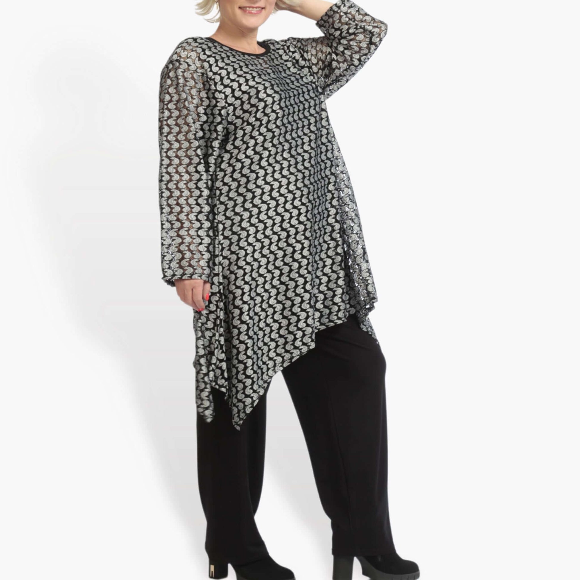  A-Form Shirt von AKH Fashion aus Viskose, 0879.06652, Schwarz-Silber, Schick, Modern
