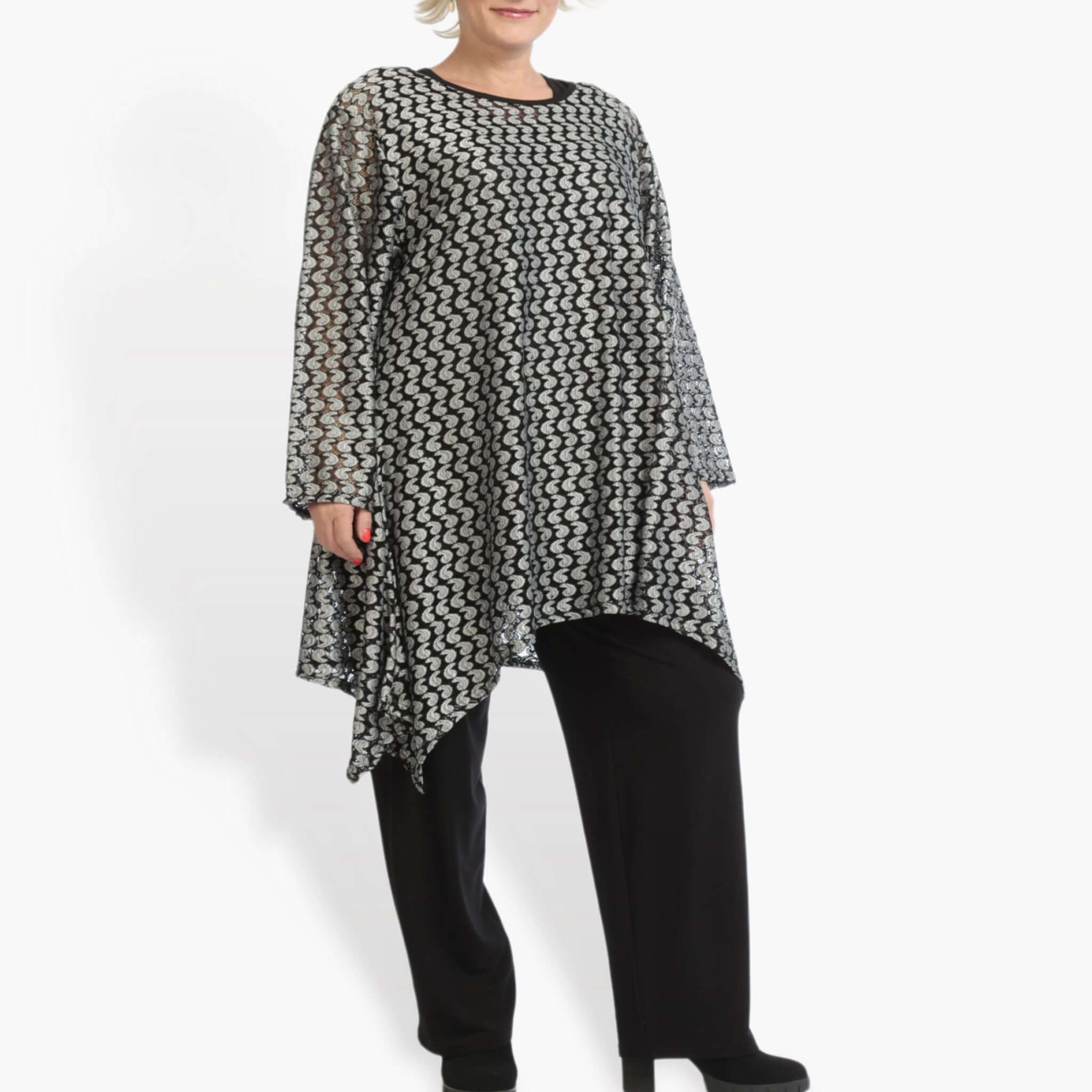  A-Form Shirt von AKH Fashion aus Viskose, 0879.06652, Schwarz-Silber, Schick, Modern