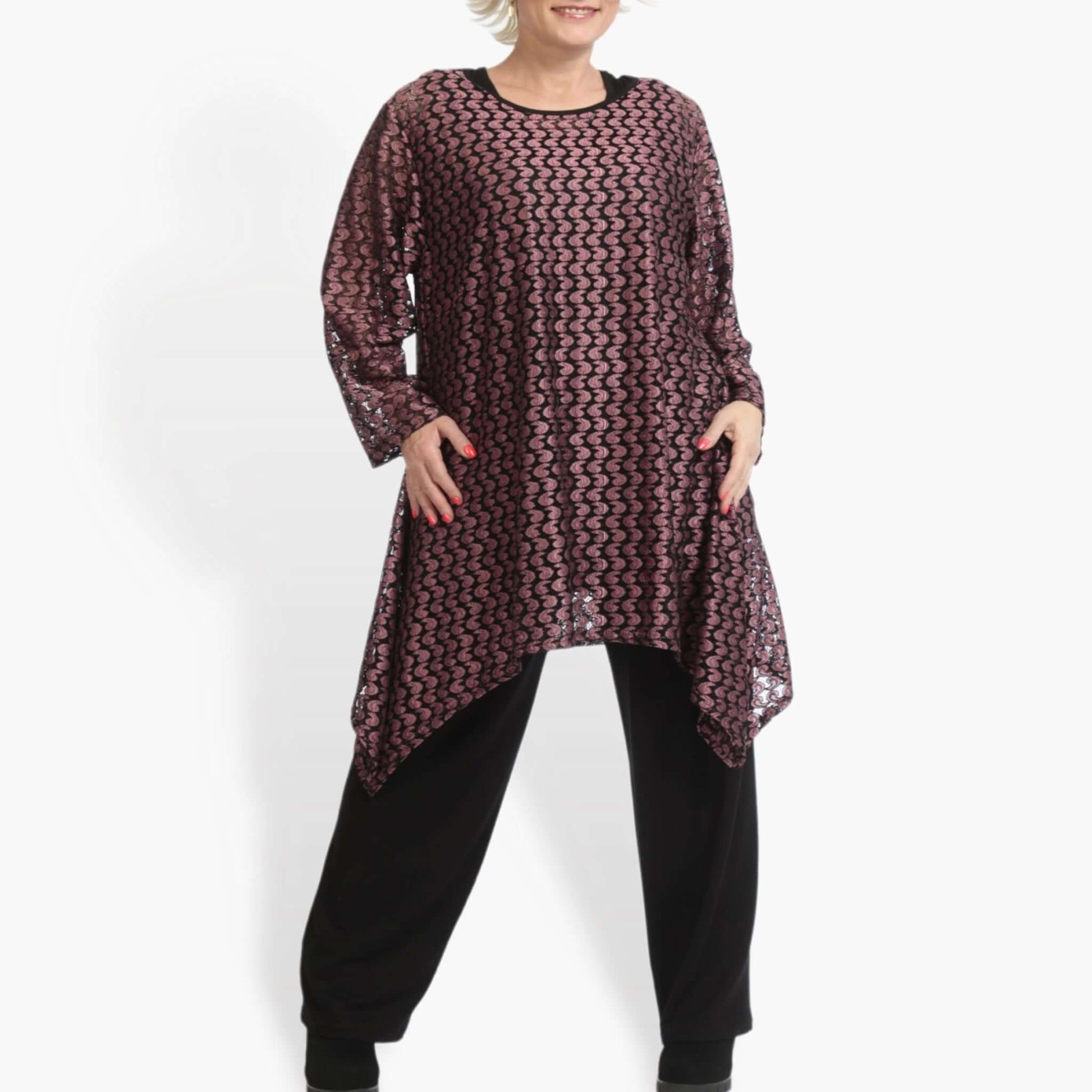  A-Form Shirt von AKH Fashion aus Viskose, 0879.06652, Schwarz-Aubergine, Schick, Modern