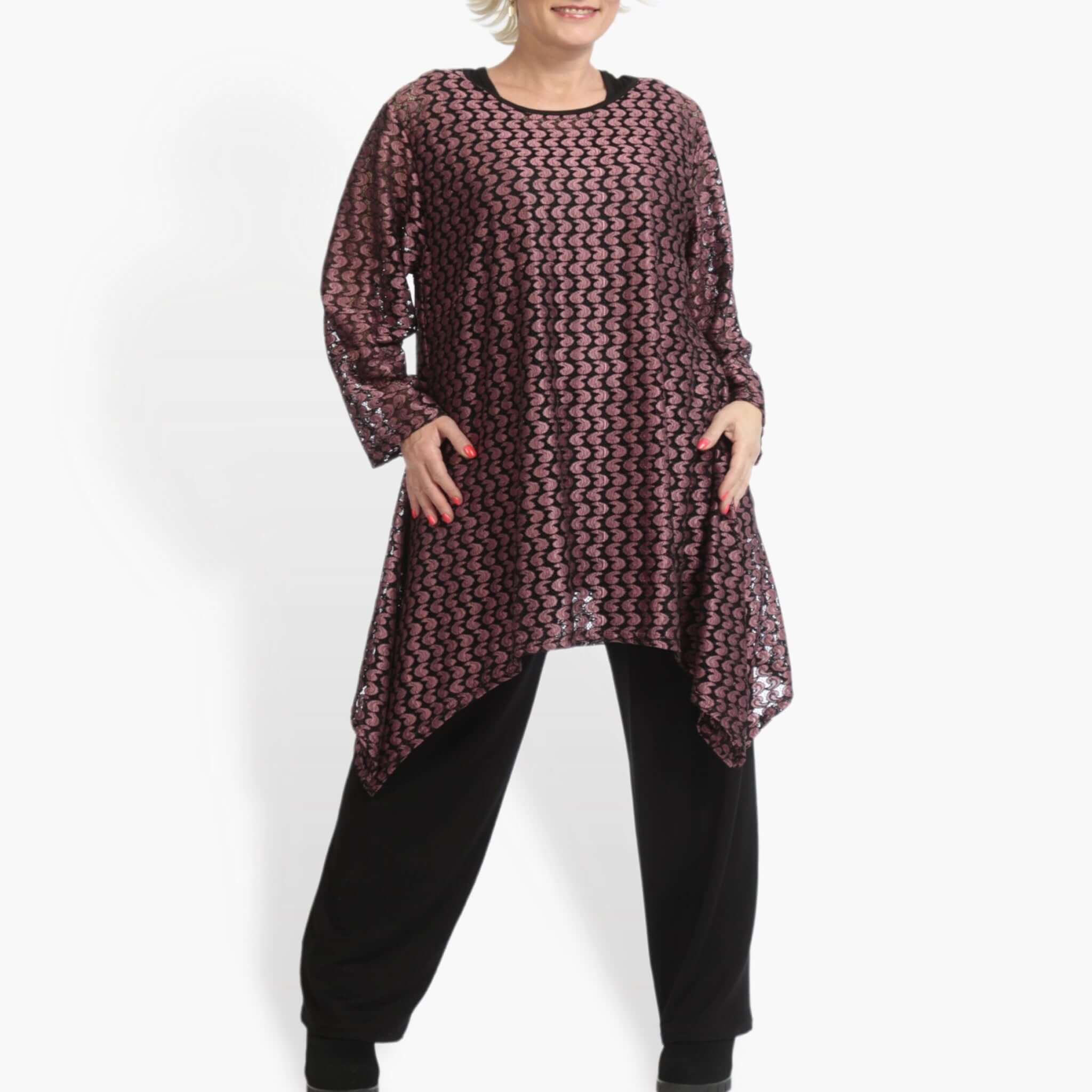  A-Form Shirt von AKH Fashion aus Viskose, 0879.06652, Schwarz-Aubergine, Schick, Modern