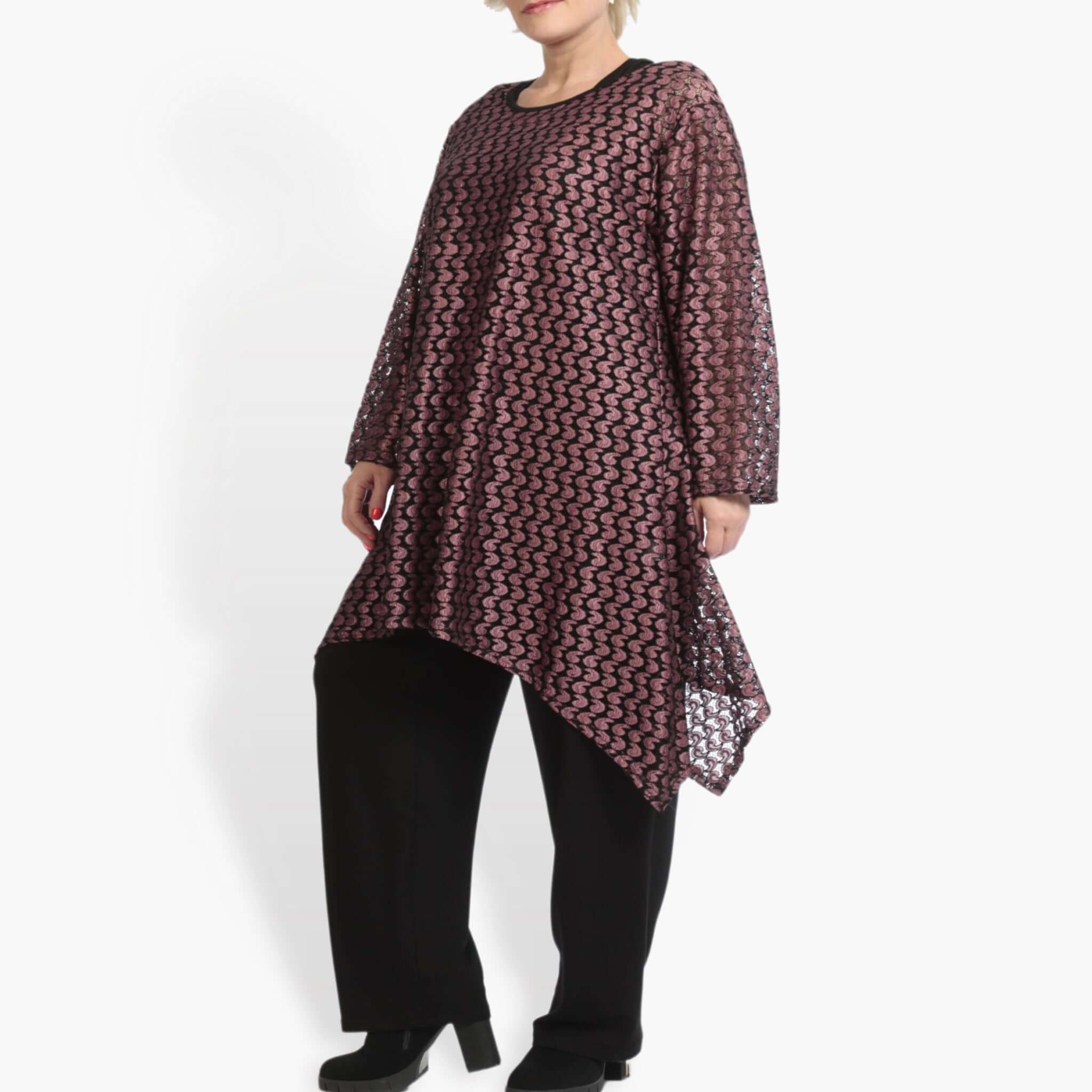 A-Form Shirt von AKH Fashion aus Viskose, 0879.06652, Schwarz-Aubergine, Schick, Modern