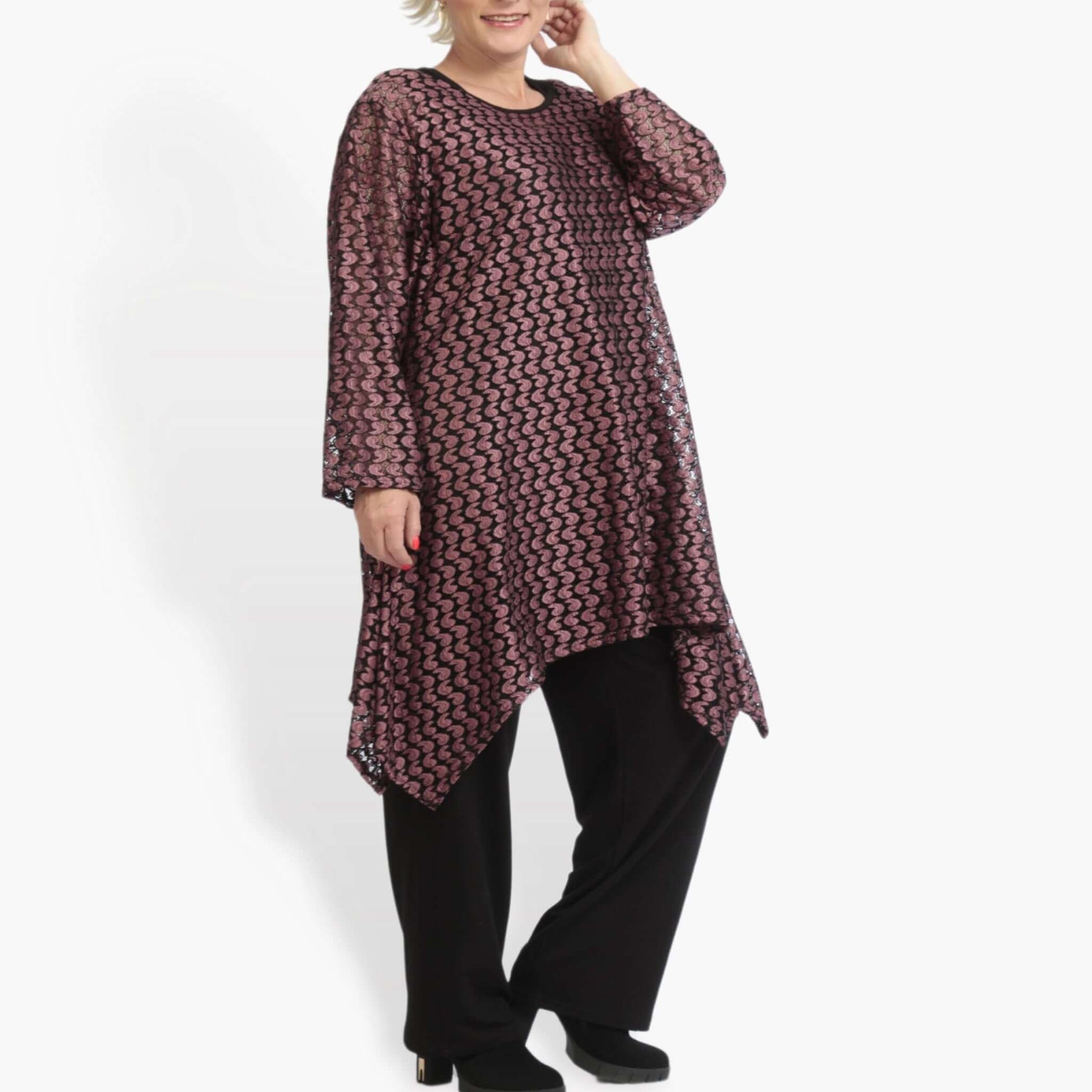  A-Form Shirt von AKH Fashion aus Viskose, 0879.06652, Schwarz-Aubergine, Schick, Modern
