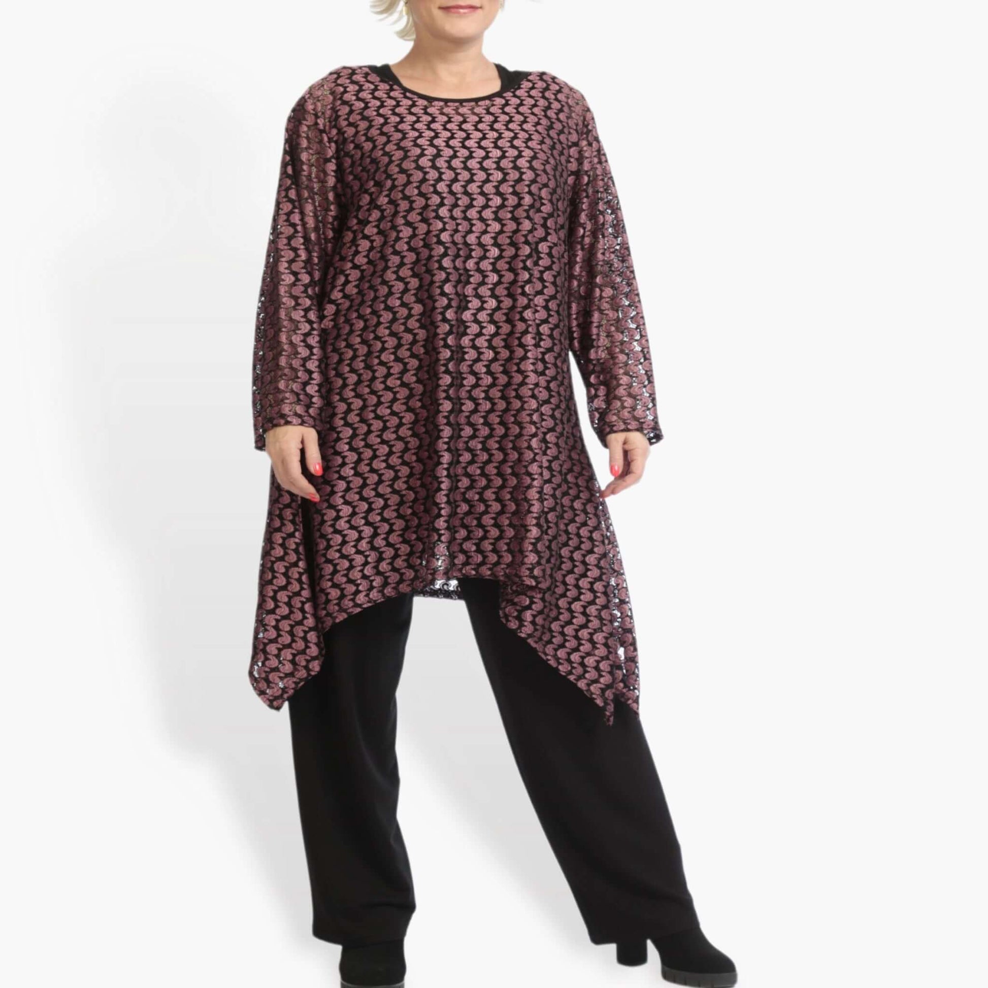  A-Form Shirt von AKH Fashion aus Viskose, 0879.06652, Schwarz-Aubergine, Schick, Modern
