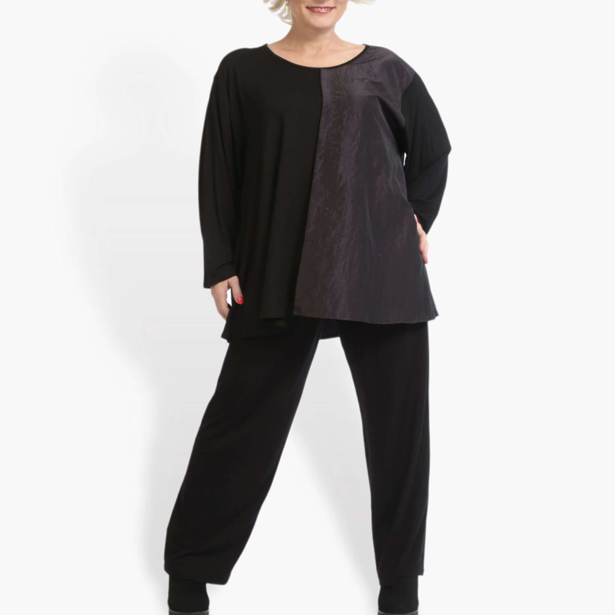  AKH Fashion Shirt in Glocken-Form, aus Viskose, 0883.06586, Schwarz-Violett, Schick