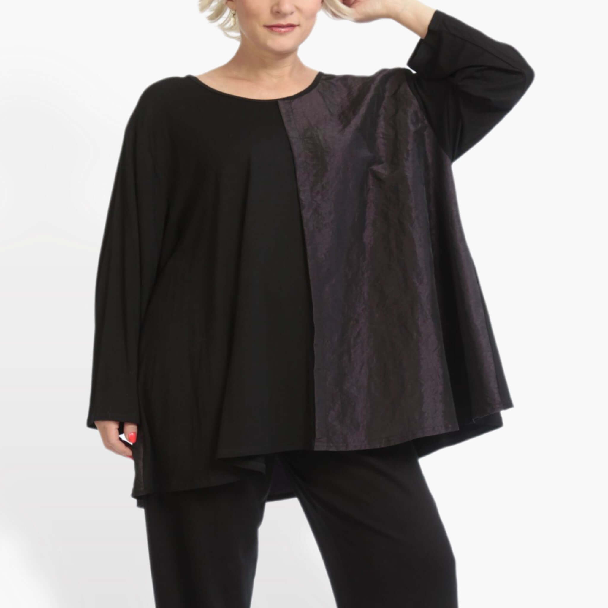 AKH Fashion Shirt in Glocken-Form, aus Viskose, 0883.06586, Schwarz-Violett, Schick