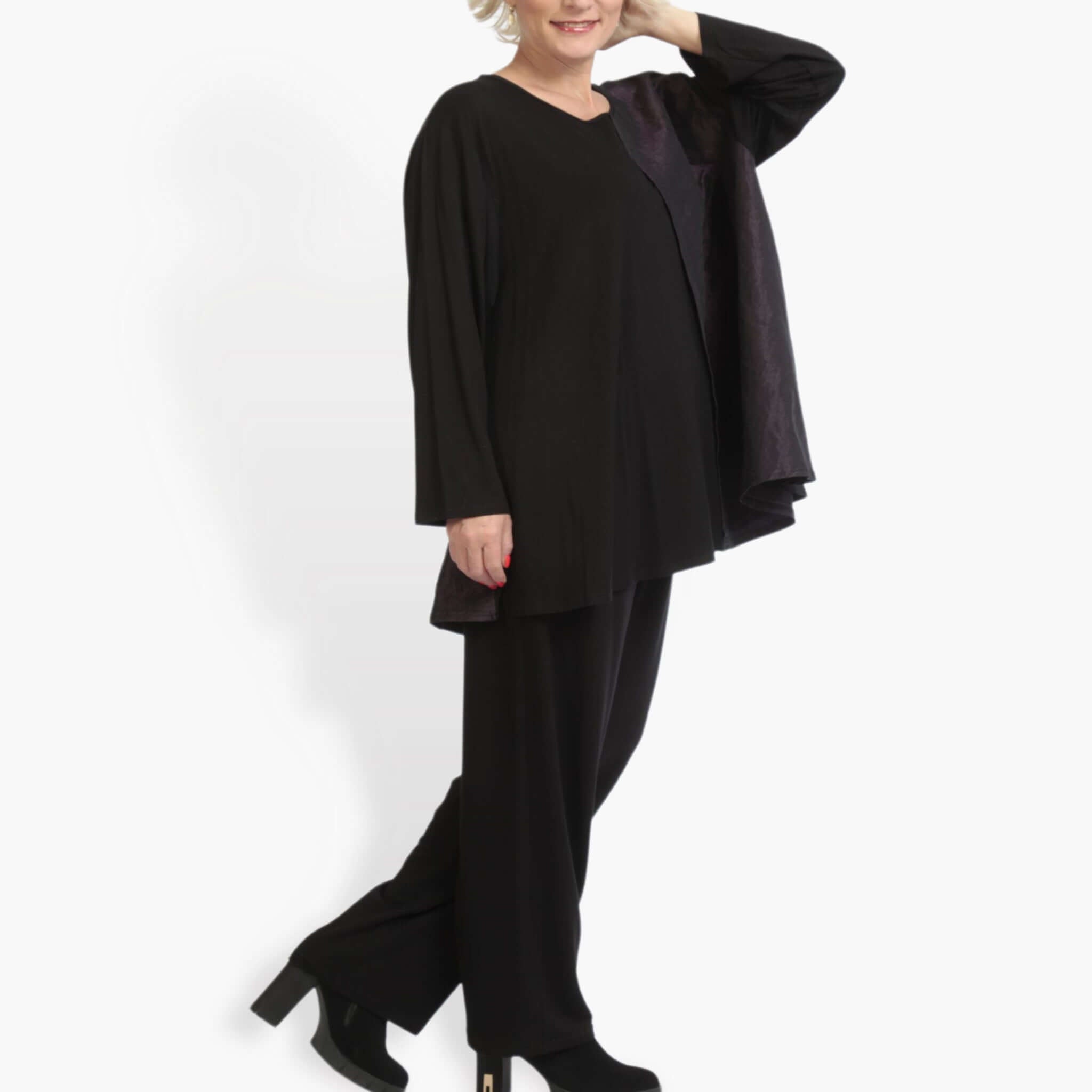  AKH Fashion Shirt in Glocken-Form, aus Viskose, 0883.06586, Schwarz-Violett, Schick