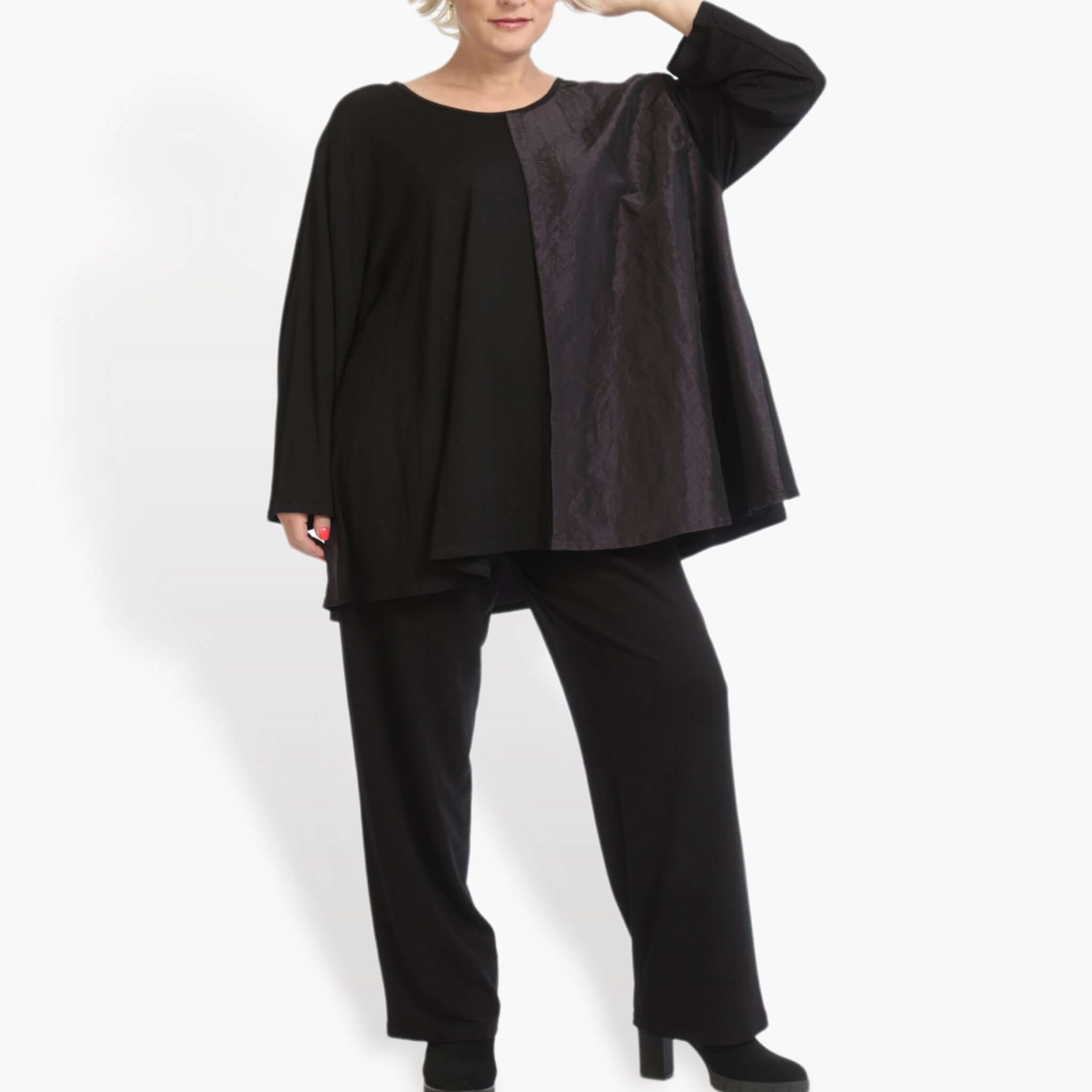  AKH Fashion Shirt in Glocken-Form, aus Viskose, 0883.06586, Schwarz-Violett, Schick