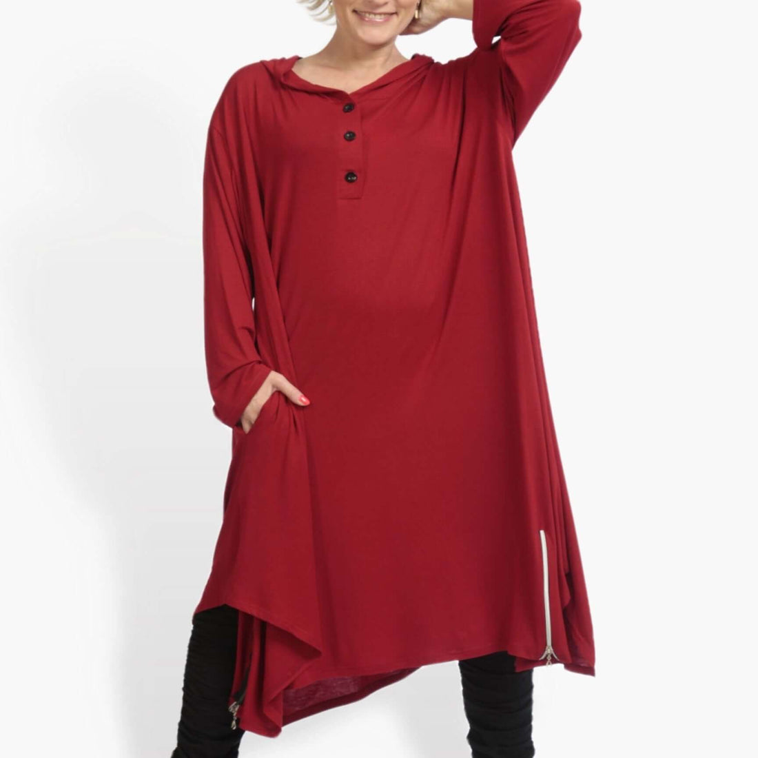  A-Form Kleid von AKH Fashion aus Viskose, 0886.06803, Rot, Unifarben, Ausgefallen, Modern