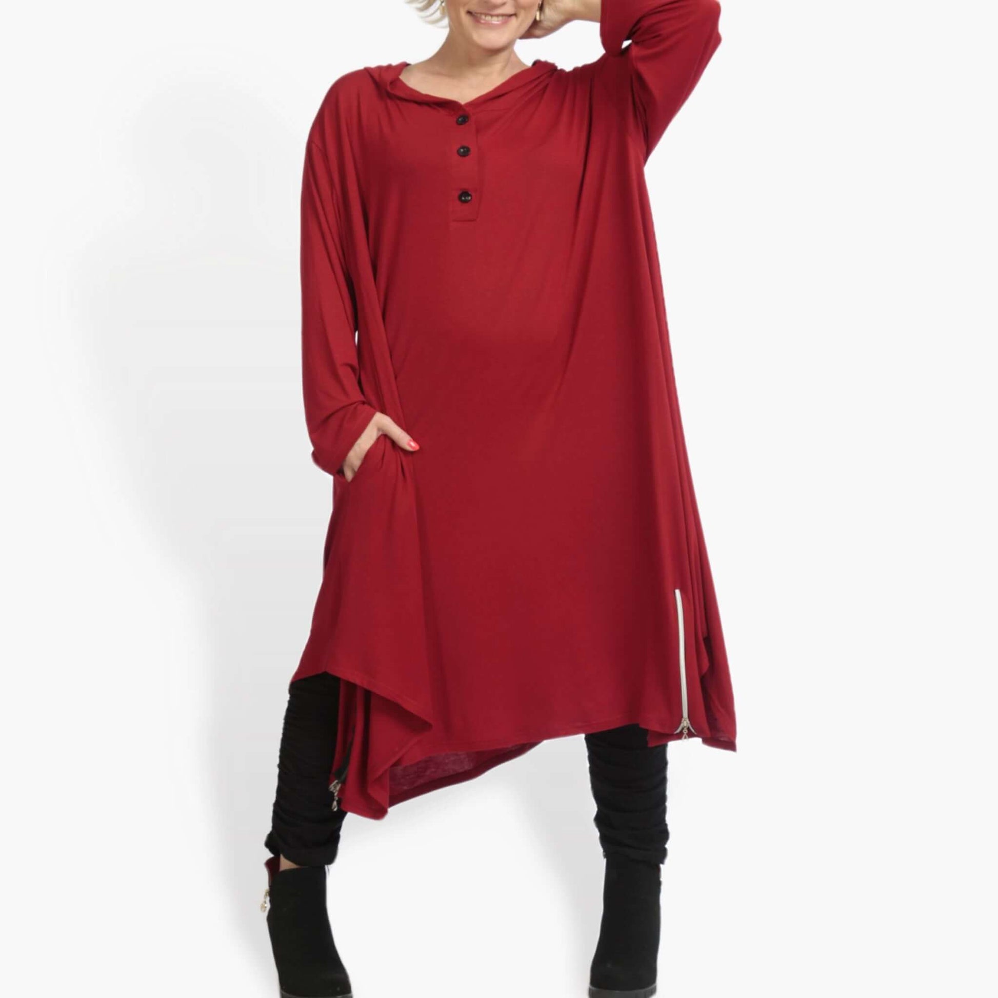  A-Form Kleid von AKH Fashion aus Viskose, 0886.06803, Rot, Unifarben, Ausgefallen, Modern