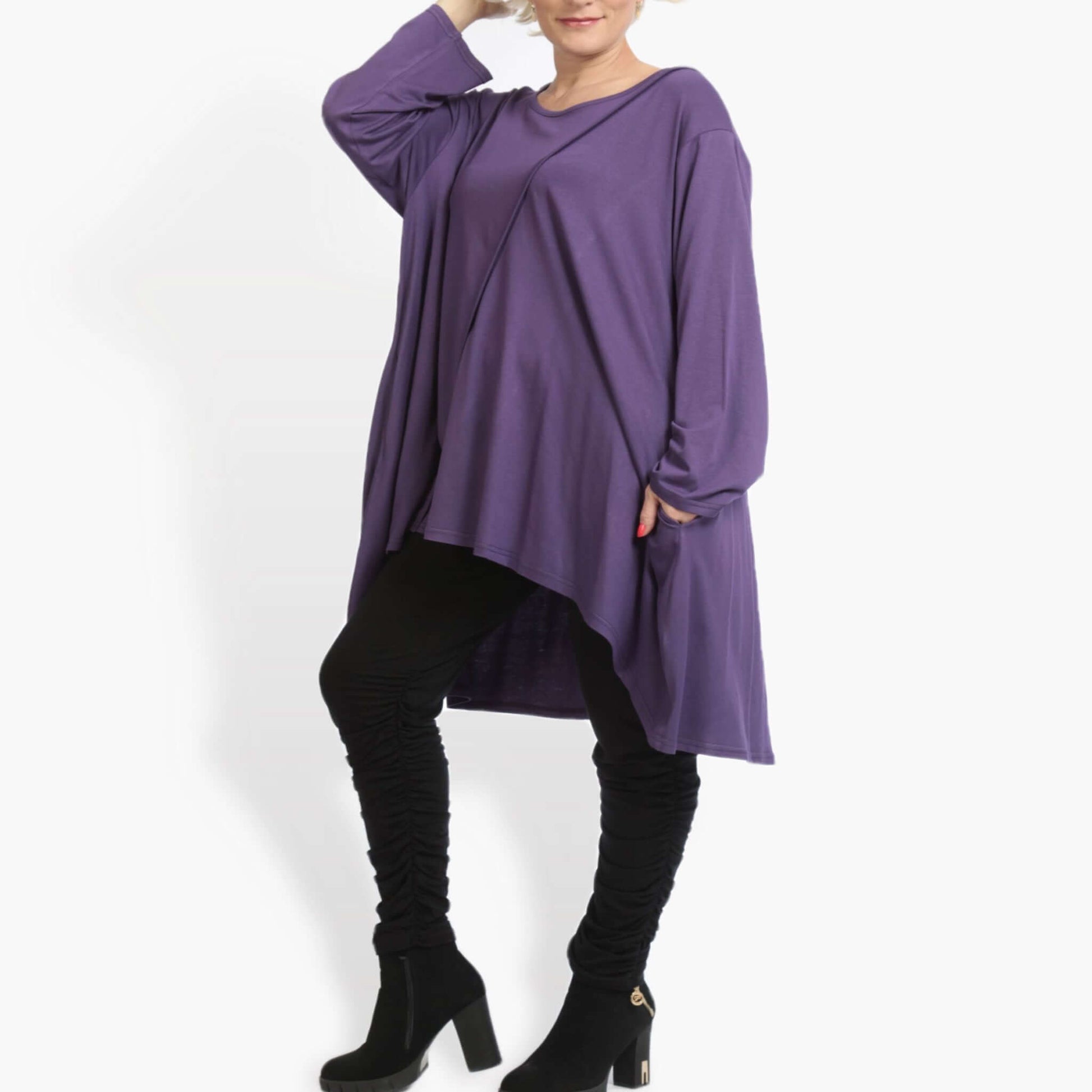  Shirt von AKH Fashion aus Viskose in Vokuhila-Form, 0886.06804, Lila, Unifarben, Schick