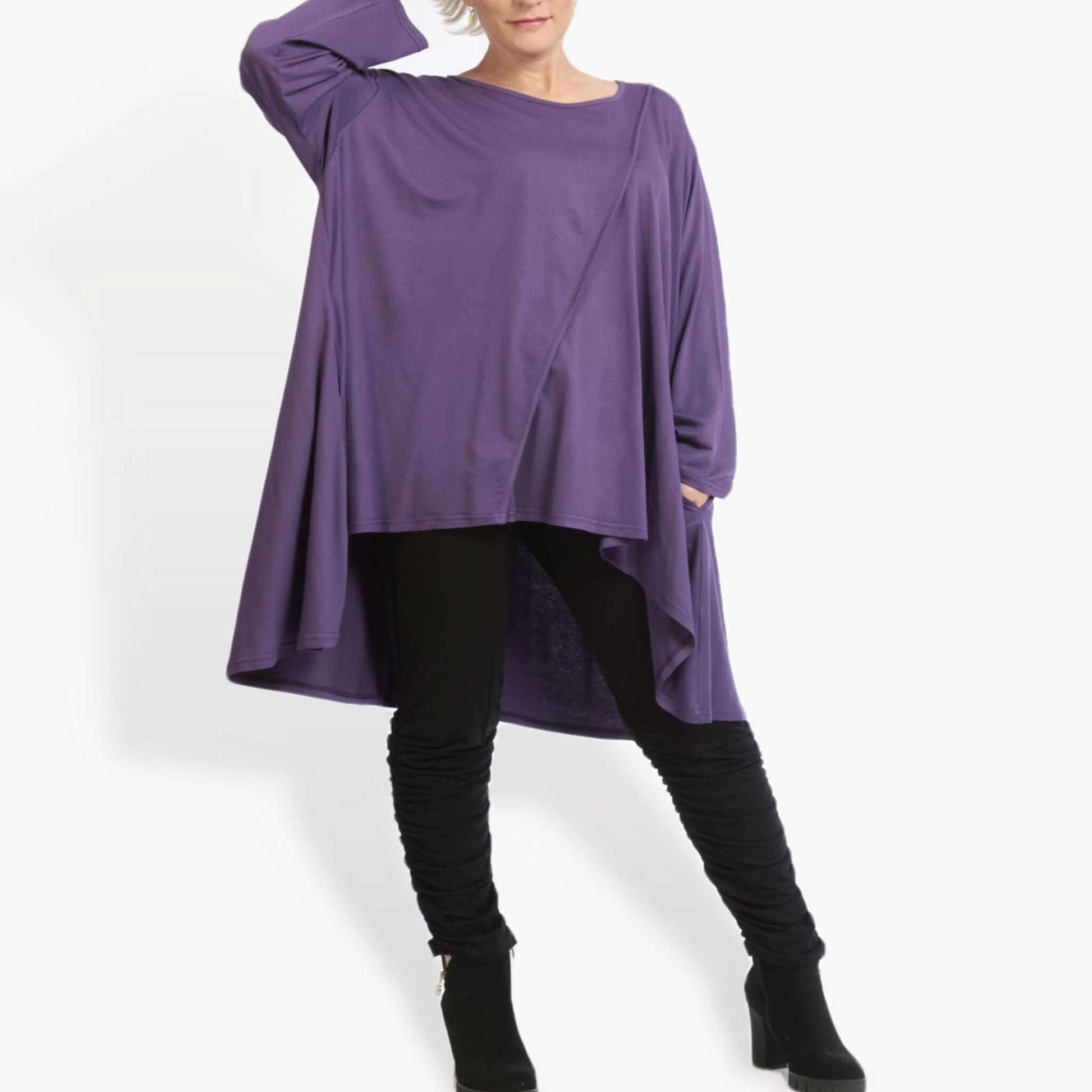  Shirt von AKH Fashion aus Viskose in Vokuhila-Form, 0886.06804, Lila, Unifarben, Schick