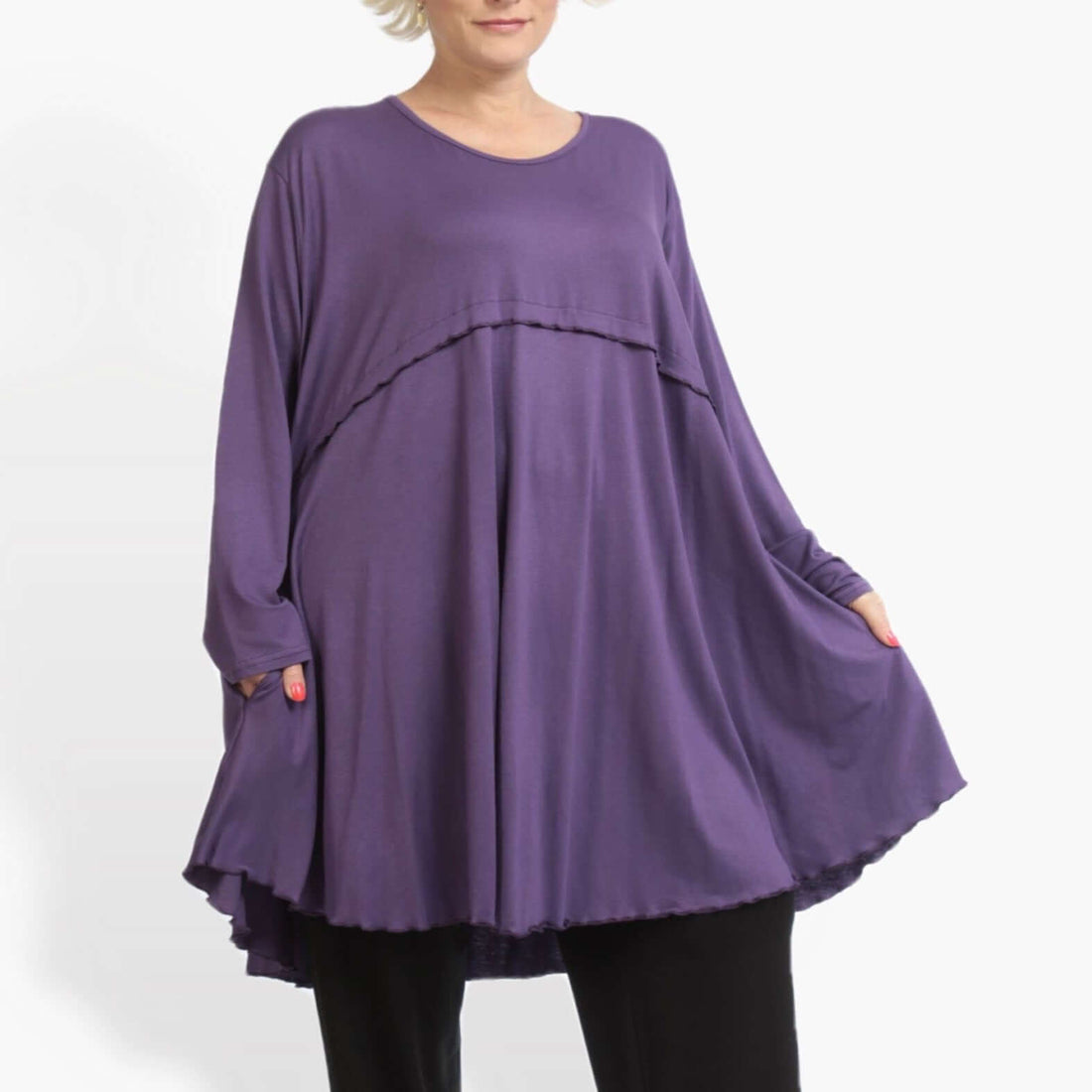  A-Form Shirt von AKH Fashion aus Viskose, 0886.06801, Lila, Unifarben, Ausgefallen, Modern