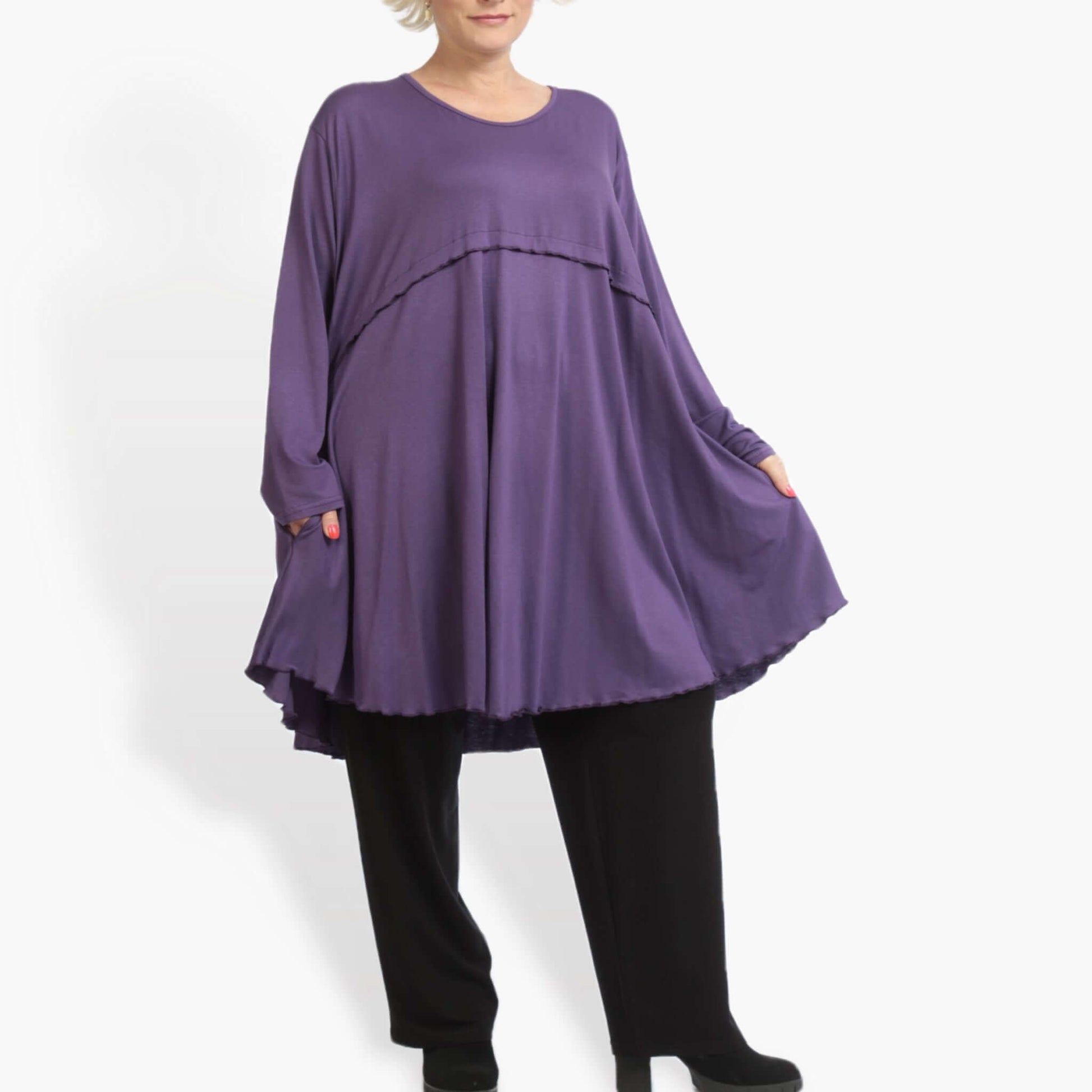  A-Form Shirt von AKH Fashion aus Viskose, 0886.06801, Lila, Unifarben, Ausgefallen, Modern