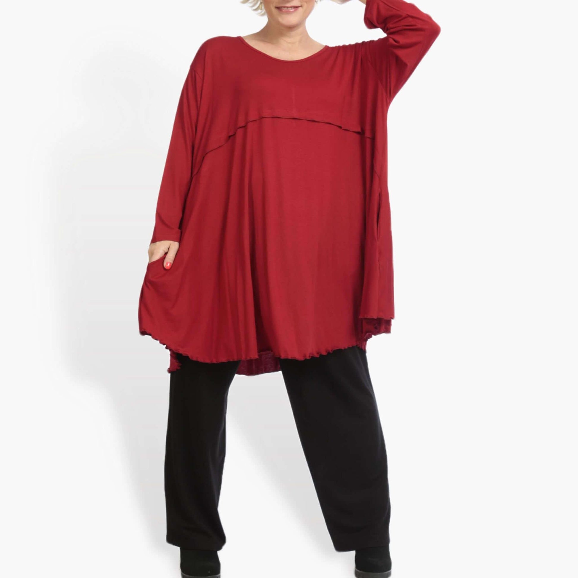  A-Form Shirt von AKH Fashion aus Viskose, 0886.06801, Rot, Unifarben, Ausgefallen, Modern