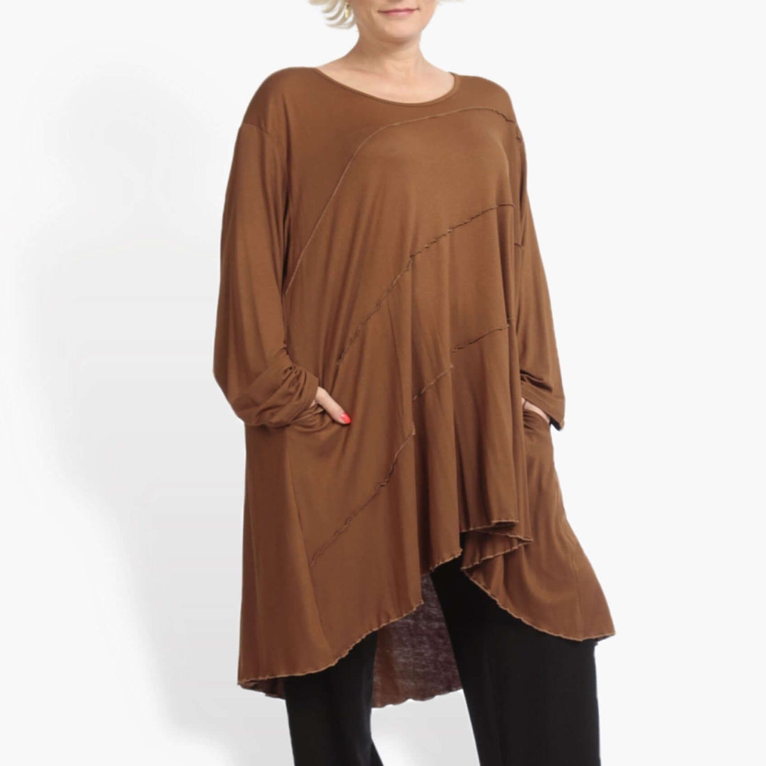  Kleid von AKH Fashion aus Viskose in Vokuhila-Form, 0886.06802, Cognac, Unifarben, Schick