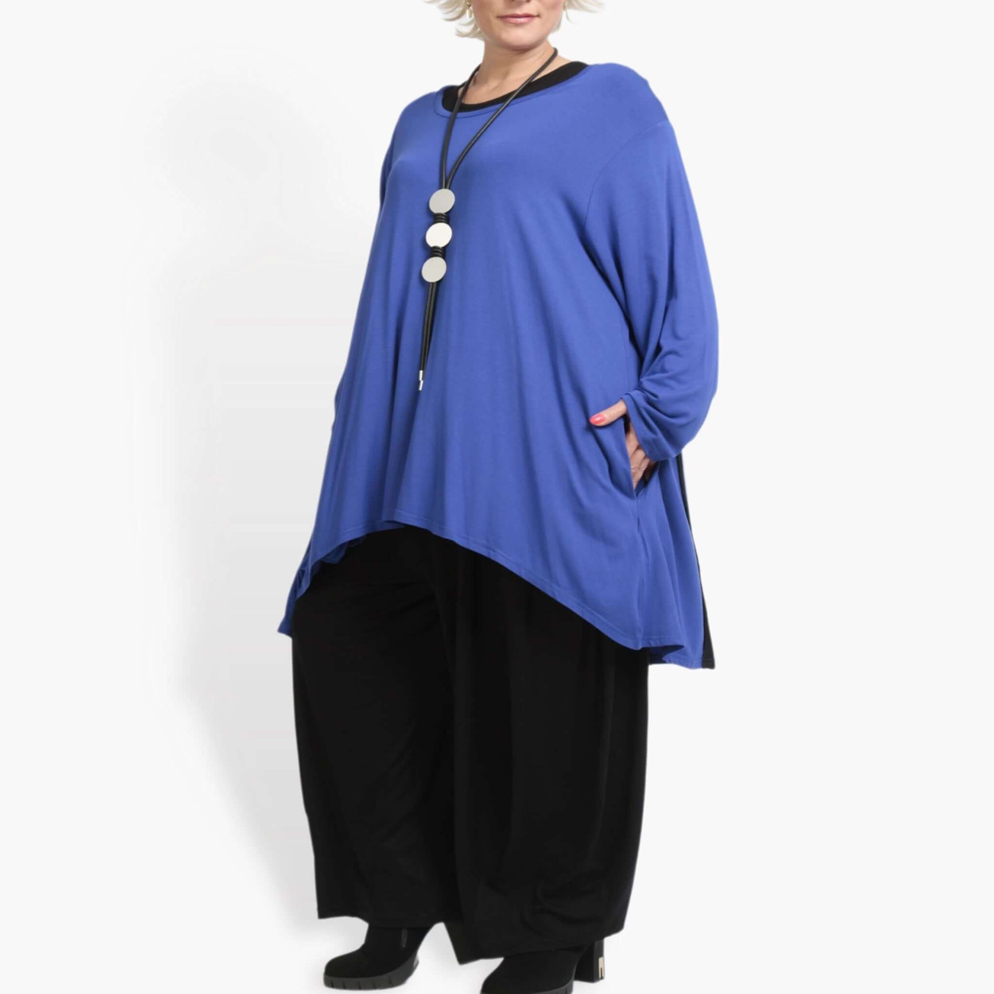  Shirt von AKH Fashion aus Viskose in Vokuhila-Form, 0887.06589, Royalblau, Schick, Modern