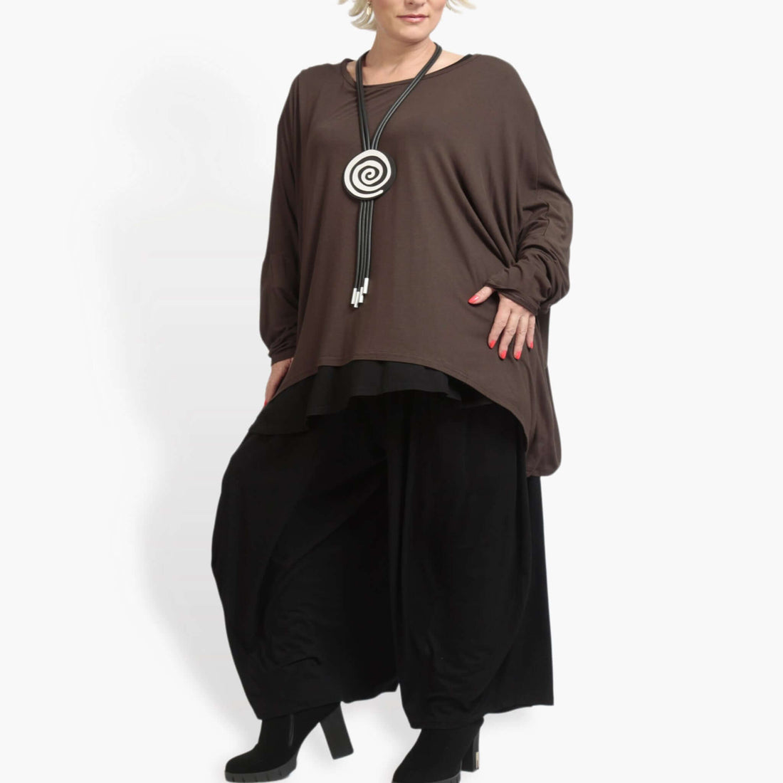  Bigshirt von AKH Fashion aus Viskose in kastiger Form, 0887.07555, Braun, Unifarben, Schick