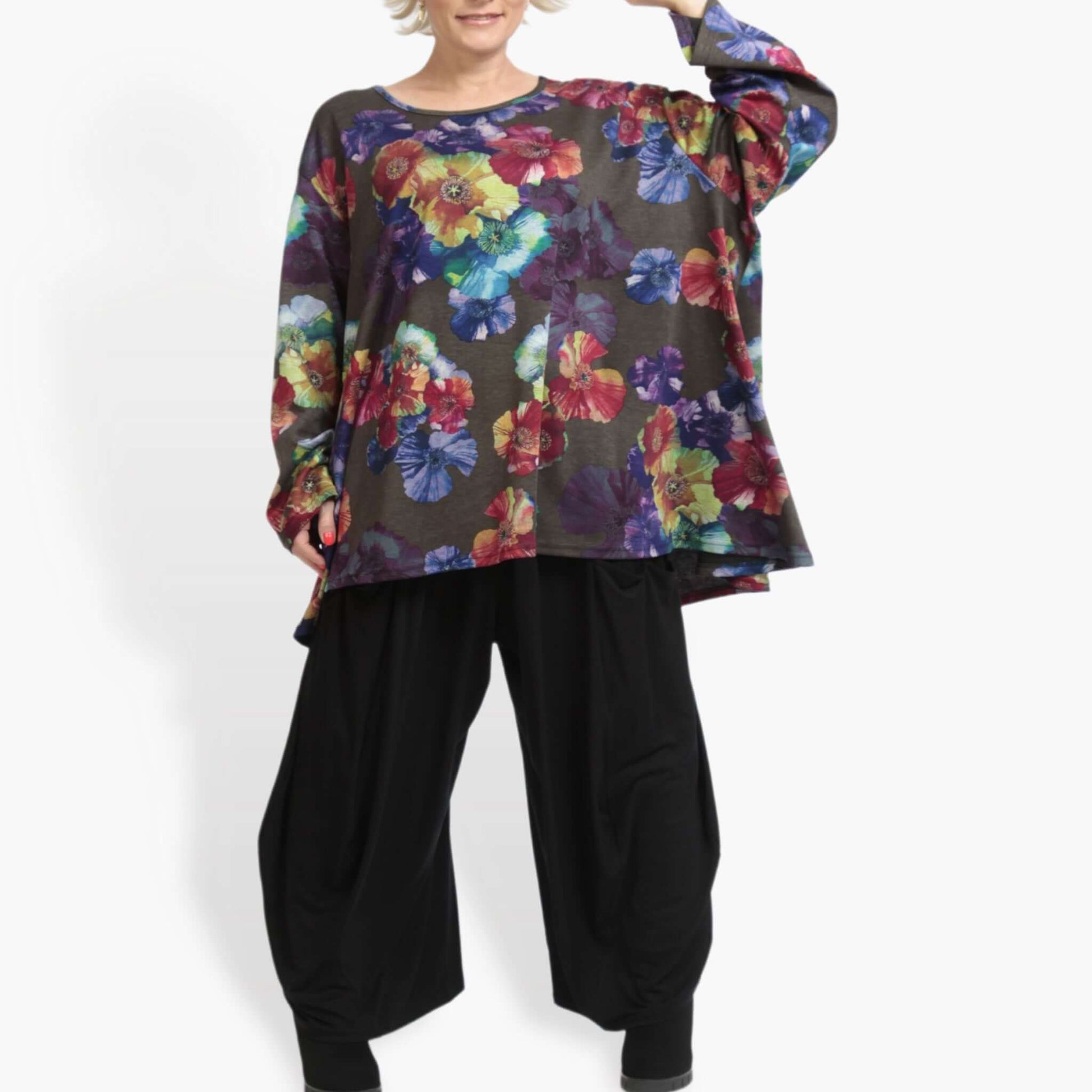  A-Form Bigshirt von AKH Fashion aus Viskose, 0905.00593, Multicolor, Blumen, Schick, Modern