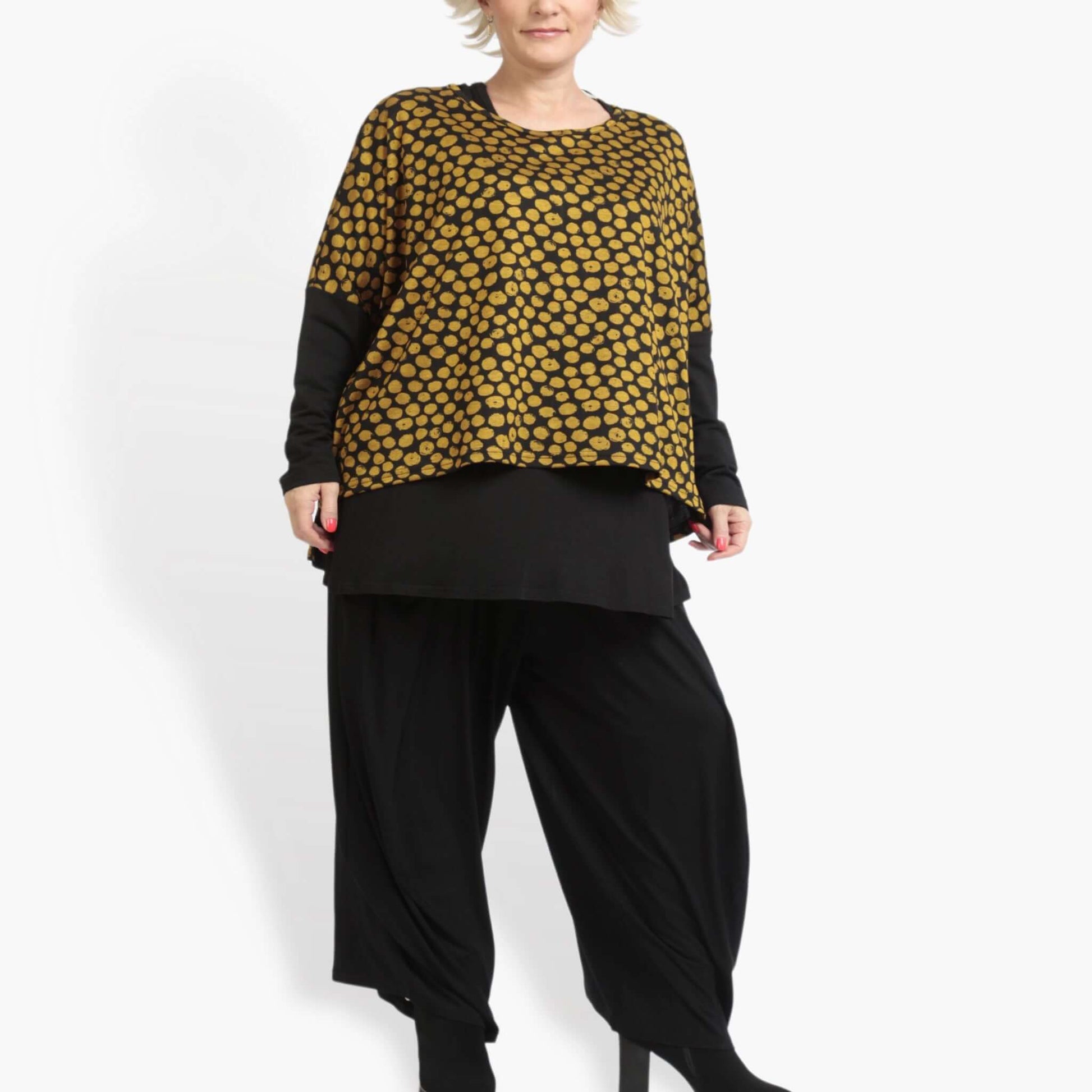  Stylishes kastiges Shirt mit kreativem Lagenlook in Schwarz-Gelb für Plus Size-Fans