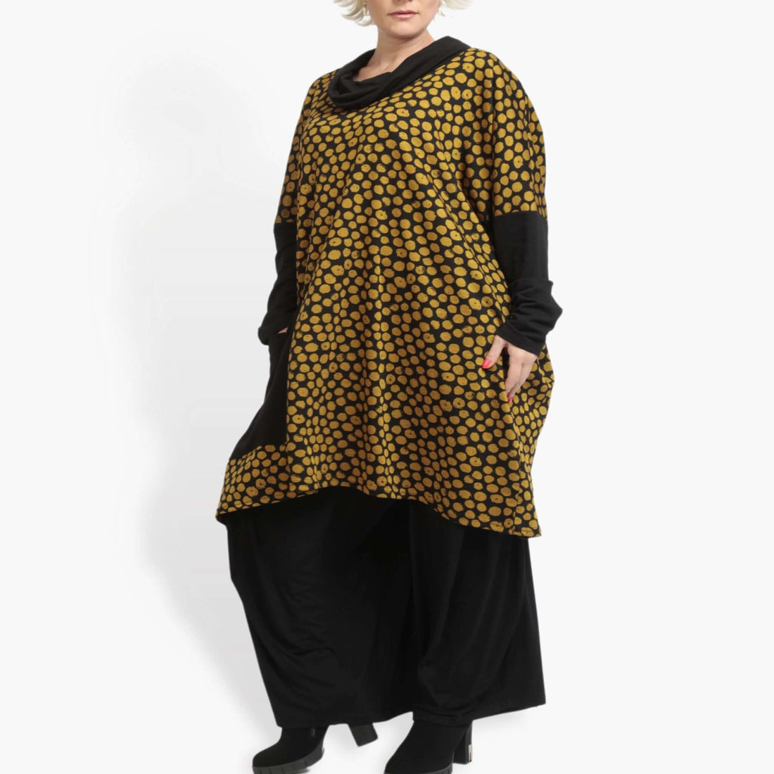  Bigshirt von AKH Fashion aus Viskose in kastiger Form, 0911.06807, Schwarz-Gelb, Ausgefallen